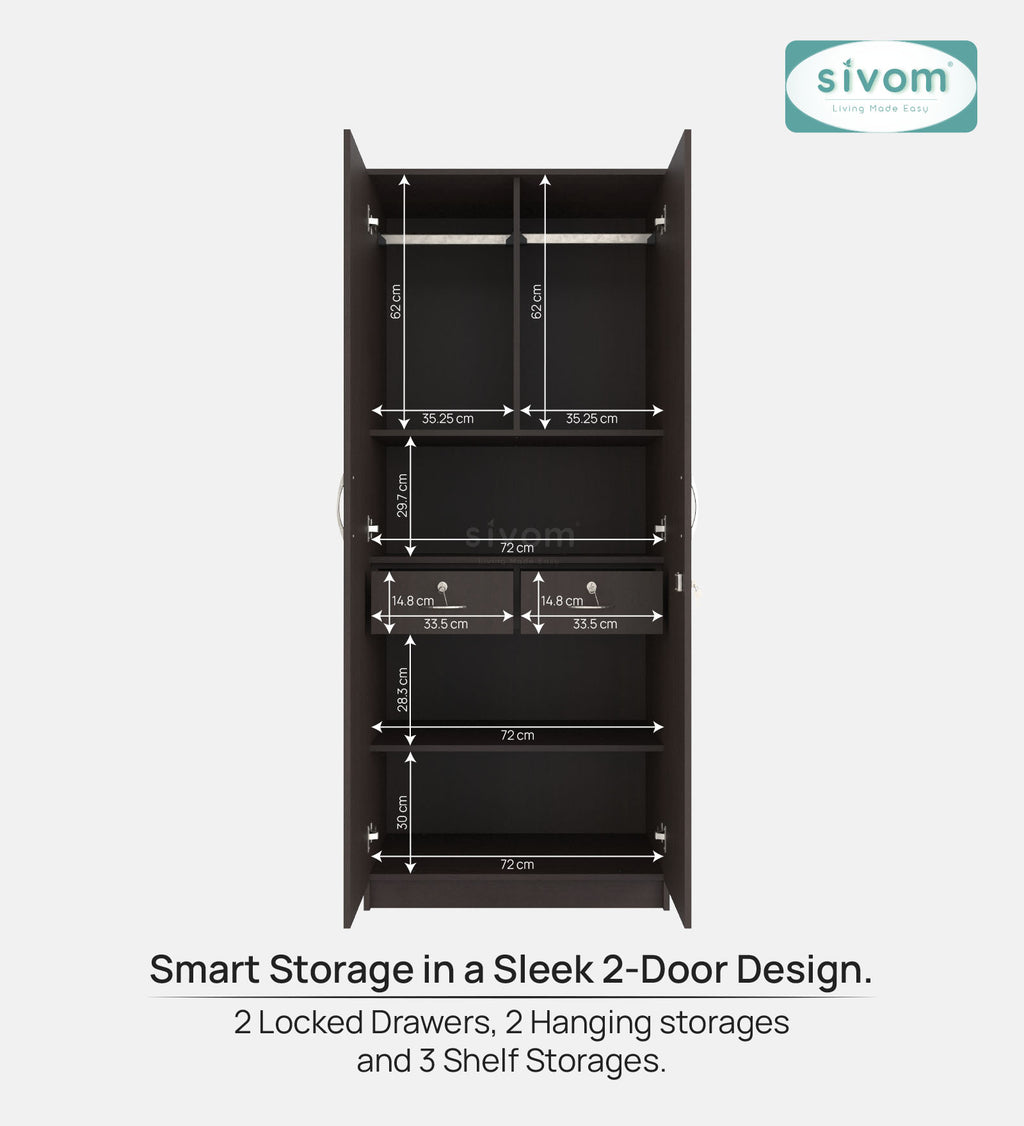 Sivom SIVOM Cambridge Multipurpose 2 Door Wardrobe With Mirror / Engineered Wood 2 Door Wardrobe With Mirror for Modern Homes | Elegant Design & Premium Finish