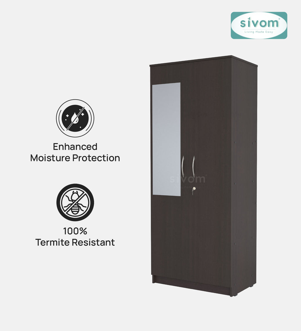 Sivom SIVOM Cambridge Multipurpose 2 Door Wardrobe With Mirror / Engineered Wood 2 Door Wardrobe With Mirror for Modern Homes | Elegant Design & Premium Finish