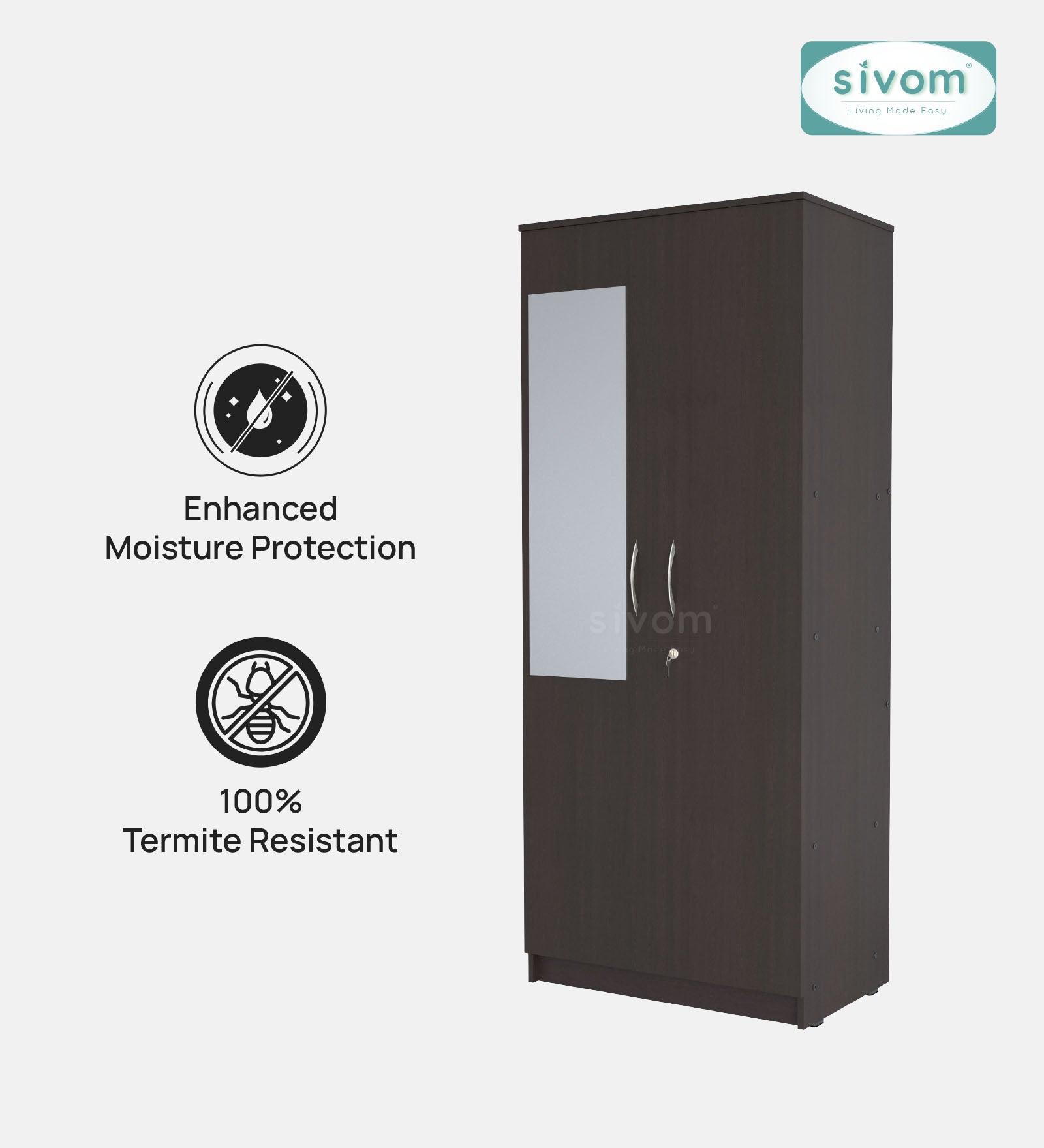 Sivom SIVOM Cambridge Multipurpose 2 Door Wardrobe With Mirror / Engineered Wood 2 Door Wardrobe With Mirror for Modern Homes | Elegant Design & Premium Finish