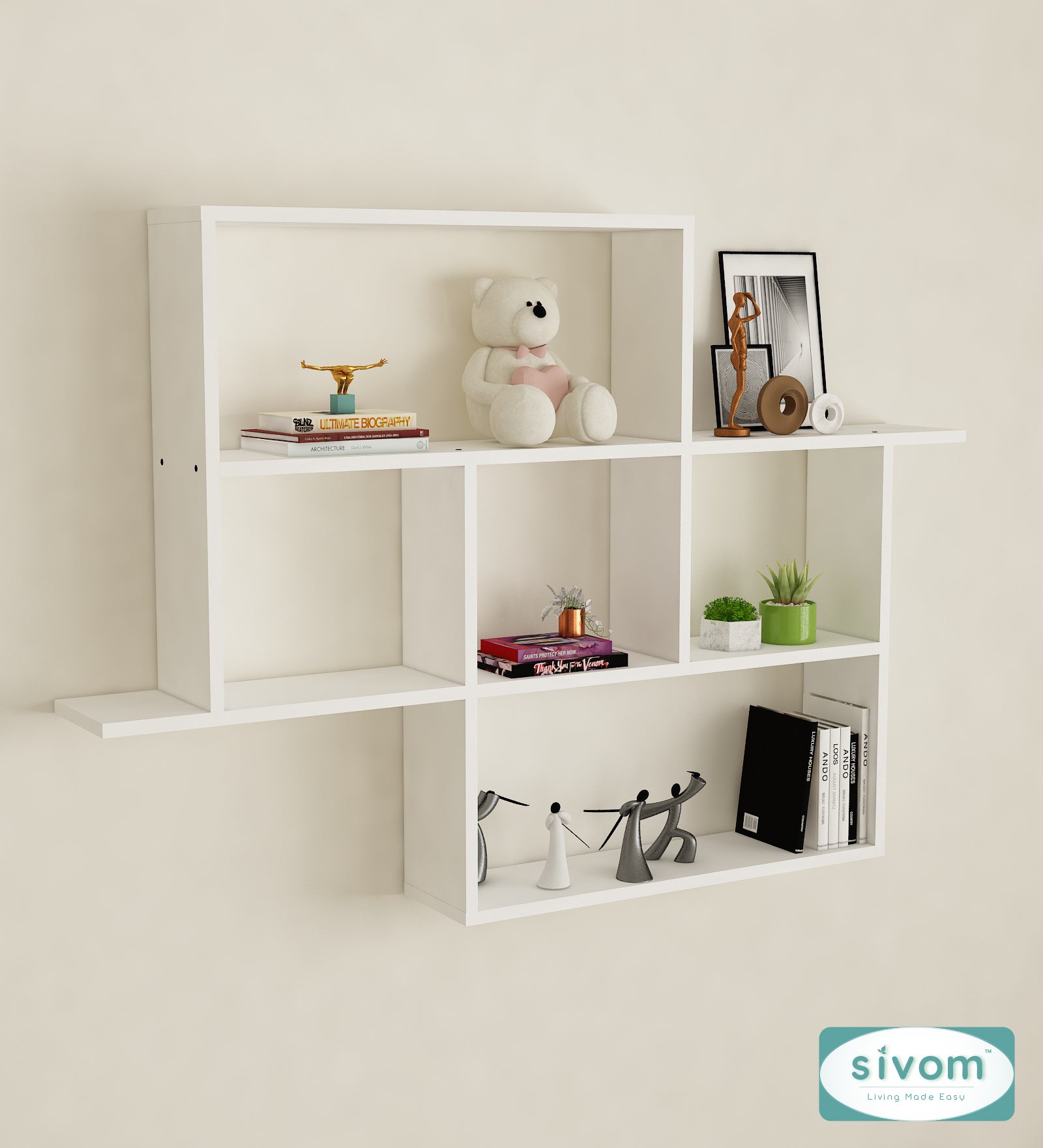 Sivom SIVOM CEDRIC Multipurpose Modular Wall Racks/Shelves/Organiser/Décor Particle Board Wall Shelf (Number of Shelves - 6, ) for Modern Homes | Elegant Design & Premium Finish