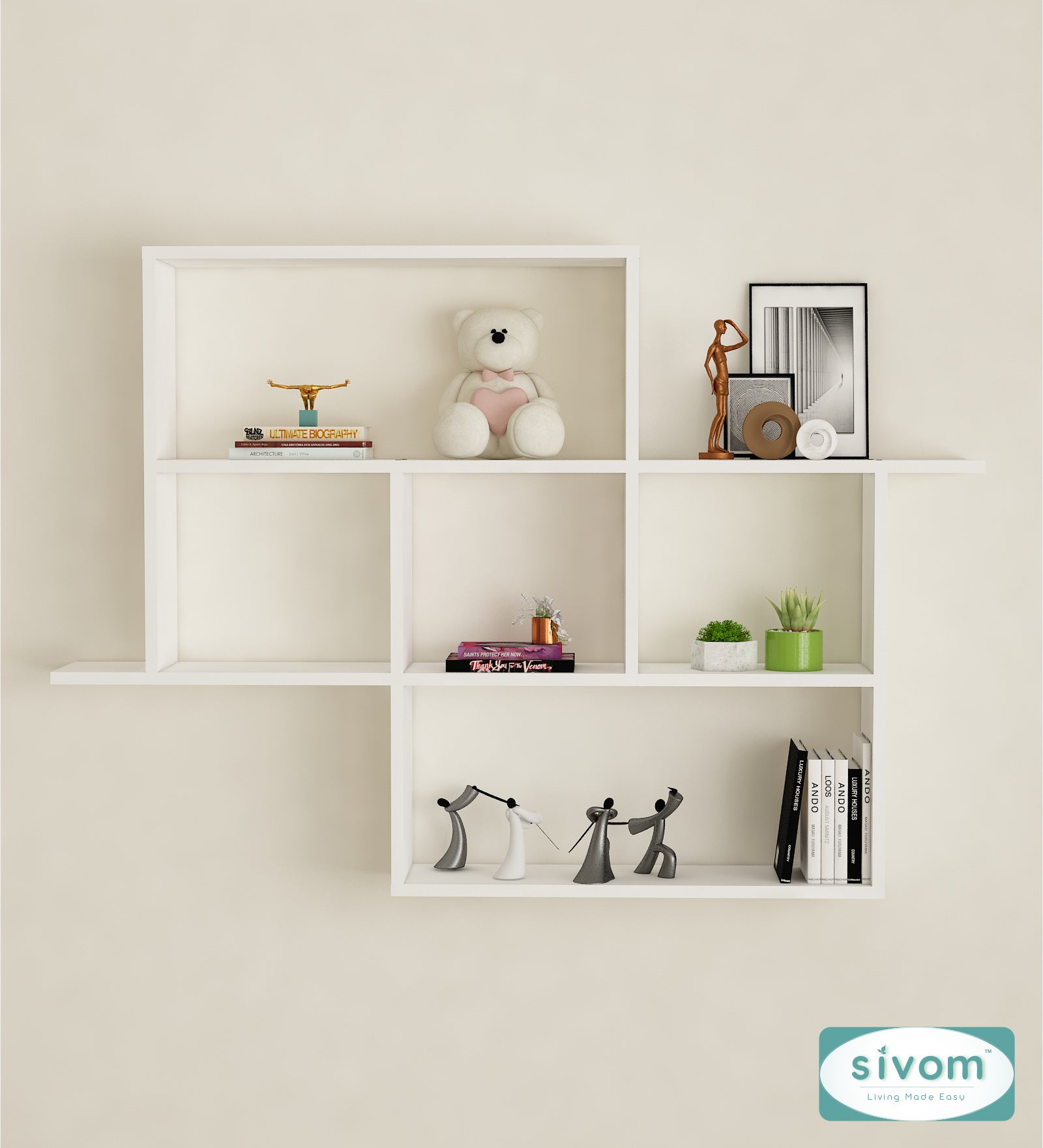 Sivom SIVOM CEDRIC Multipurpose Modular Wall Racks/Shelves/Organiser/Décor Particle Board Wall Shelf (Number of Shelves - 6, ) for Modern Homes | Elegant Design & Premium Finish