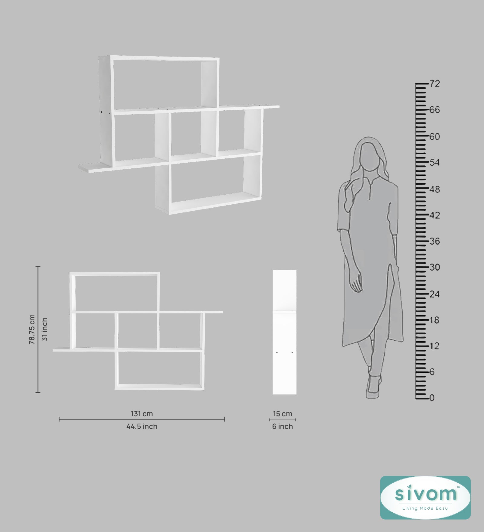 Sivom SIVOM CEDRIC Multipurpose Modular Wall Racks/Shelves/Organiser/Décor Particle Board Wall Shelf (Number of Shelves - 6, ) for Modern Homes | Elegant Design & Premium Finish