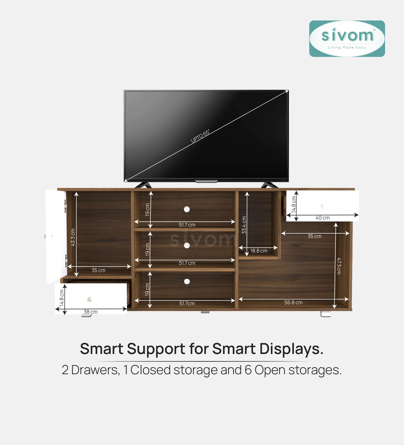 Sivom furniture SIVOM CERA Multipurpose TV Unit fits upto 43 inch with Storage Engineered Wood TV Entertainment Unit for Modern Homes | Elegant Design & Premium Finish (Copy)