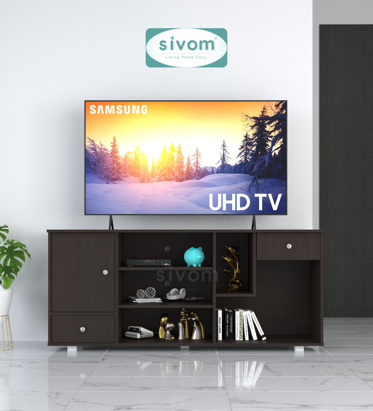 Sivom furniture SIVOM CERA Multipurpose TV Unit fits upto 43 inch with Storage Engineered Wood TV Entertainment Unit for Modern Homes | Elegant Design & Premium Finish (Copy)