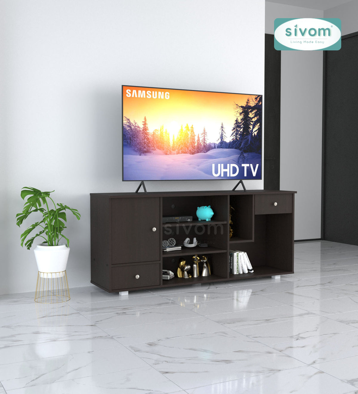 Sivom furniture SIVOM CERA Multipurpose TV Unit fits upto 43 inch with Storage Engineered Wood TV Entertainment Unit for Modern Homes | Elegant Design & Premium Finish (Copy)
