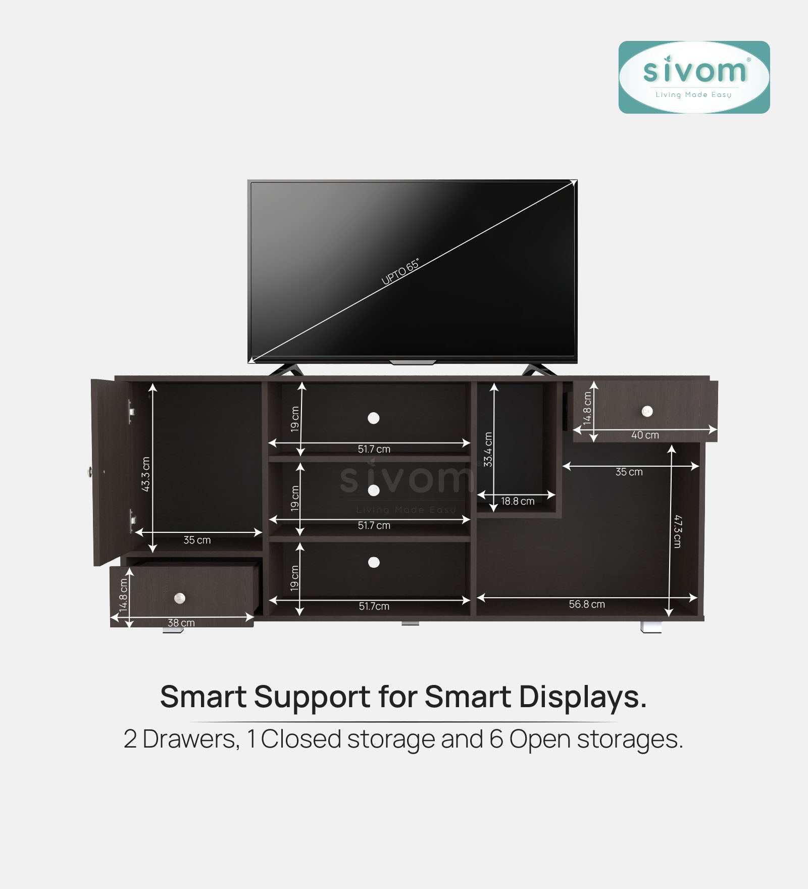 Sivom furniture SIVOM CERA Multipurpose TV Unit fits upto 43 inch with Storage Engineered Wood TV Entertainment Unit for Modern Homes | Elegant Design & Premium Finish (Copy)