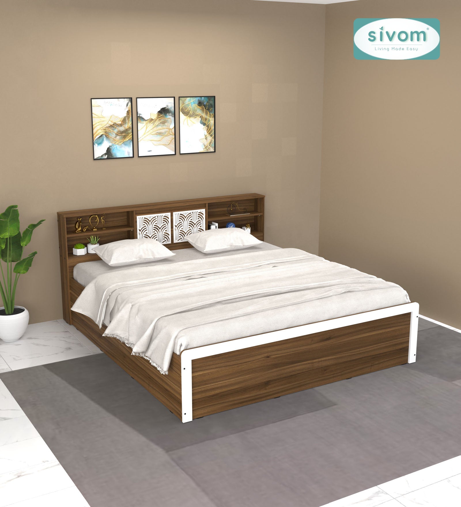 Sivom SIVOM Citrus Box Bed with Storage Engineered Wood King Box Bed for Modern Homes | Elegant Design & Premium Finish