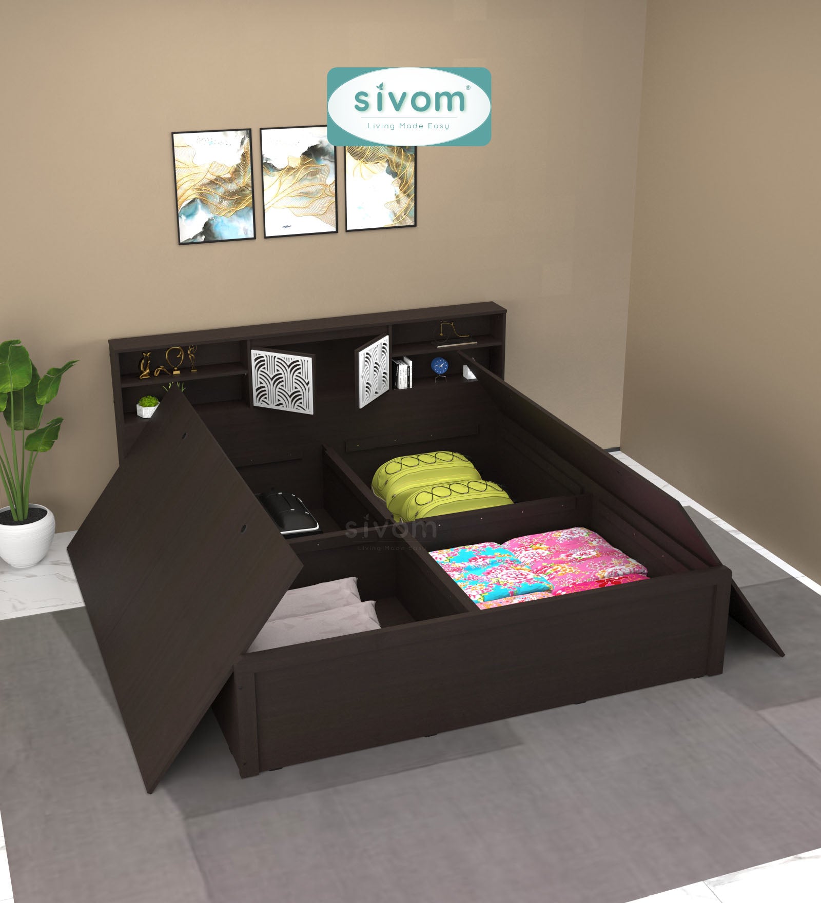 Sivom SIVOM Citrus Box Bed with Storage Engineered Wood King Box Bed for Modern Homes | Elegant Design & Premium Finish