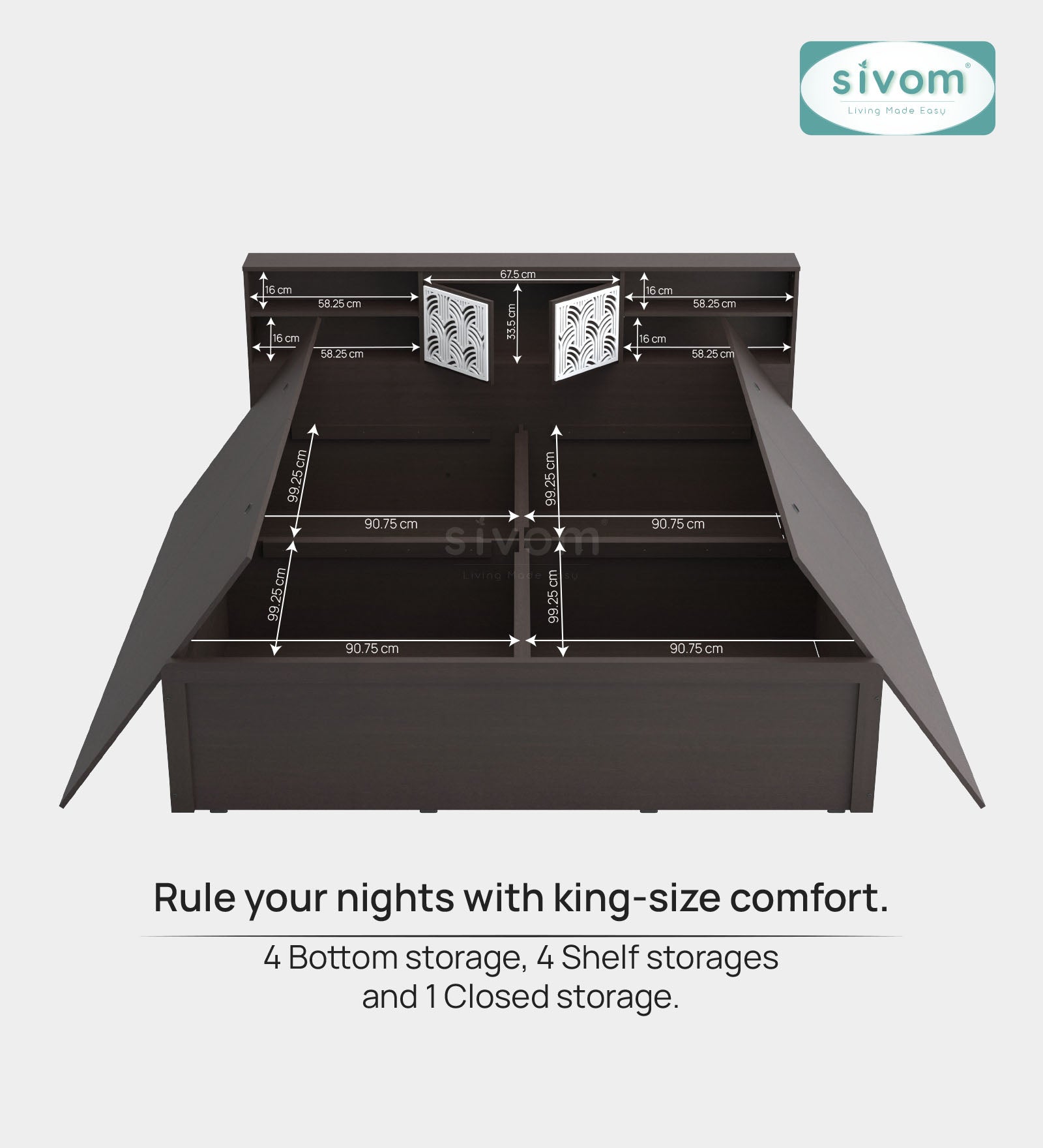 Sivom SIVOM Citrus Box Bed with Storage Engineered Wood King Box Bed for Modern Homes | Elegant Design & Premium Finish