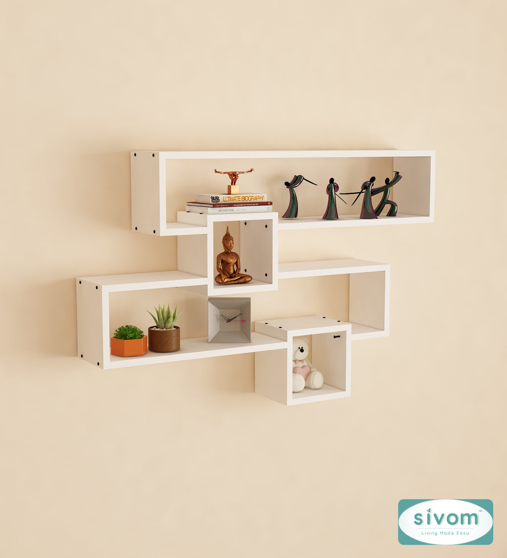 Sivom SIVOM CLAY Multipurpose Modular Wall Racks/Shelves/Organiser/Décor Particle Board Wall Shelf (Number of Shelves - 4, ) for Modern Homes | Elegant Design & Premium Finish