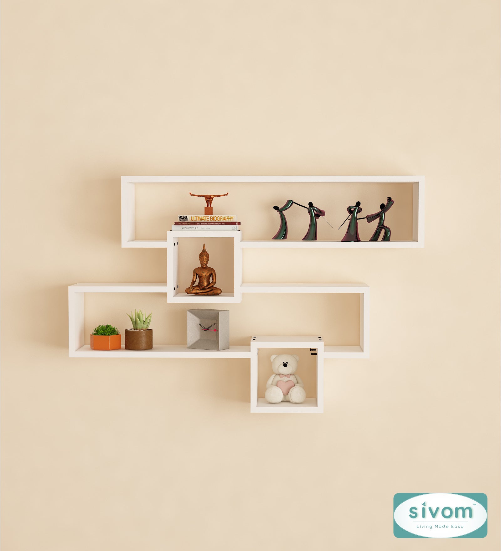 Sivom SIVOM CLAY Multipurpose Modular Wall Racks/Shelves/Organiser/Décor Particle Board Wall Shelf (Number of Shelves - 4, ) for Modern Homes | Elegant Design & Premium Finish