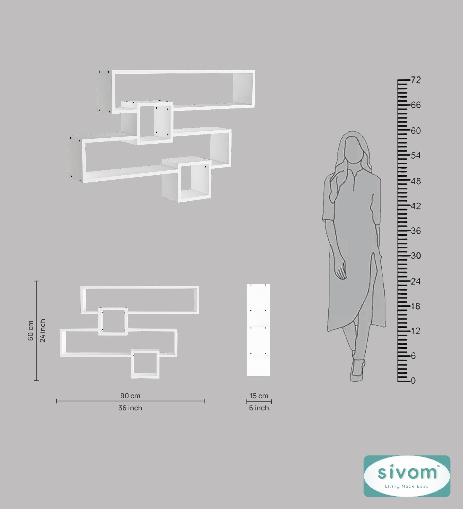 Sivom SIVOM CLAY Multipurpose Modular Wall Racks/Shelves/Organiser/Décor Particle Board Wall Shelf (Number of Shelves - 4, ) for Modern Homes | Elegant Design & Premium Finish