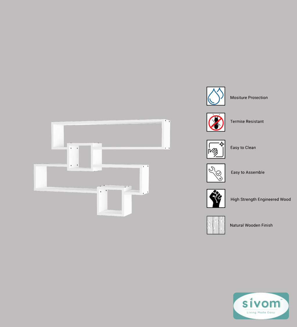 Sivom SIVOM CLAY Multipurpose Modular Wall Racks/Shelves/Organiser/Décor Particle Board Wall Shelf (Number of Shelves - 4, ) for Modern Homes | Elegant Design & Premium Finish