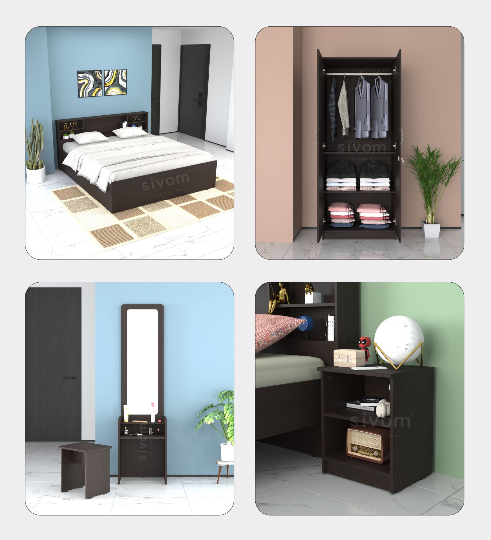 Sivom furniture Cosmo King With Storage Bedroom Combo