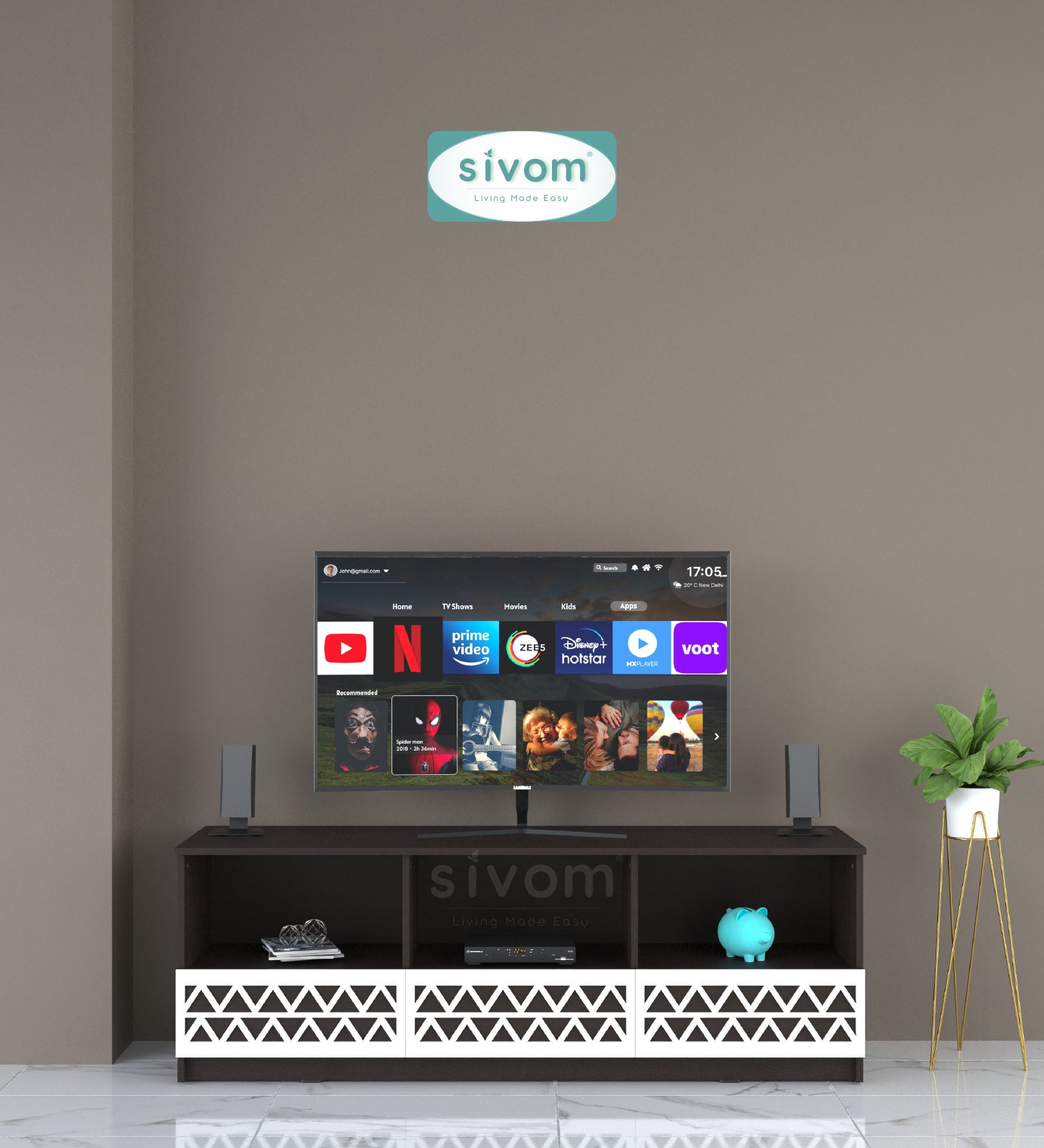 Sivom SIVOM Cozy Multipurpose TV Unit fits upto 55 inch with Storage Engineered Wood TV Entertainment Unit for Modern Homes | Elegant Design & Premium Finish