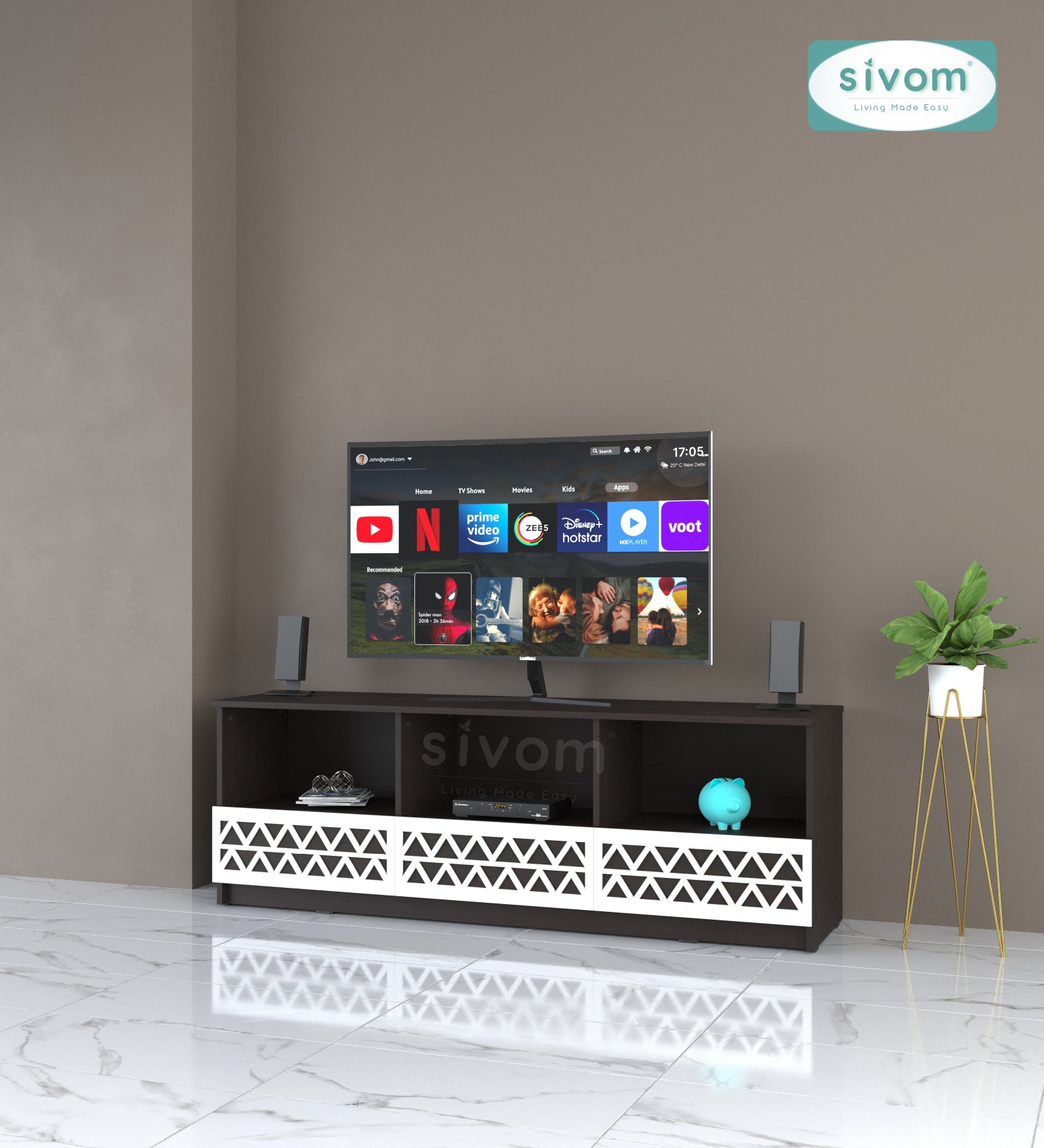 Sivom SIVOM Cozy Multipurpose TV Unit fits upto 55 inch with Storage Engineered Wood TV Entertainment Unit for Modern Homes | Elegant Design & Premium Finish