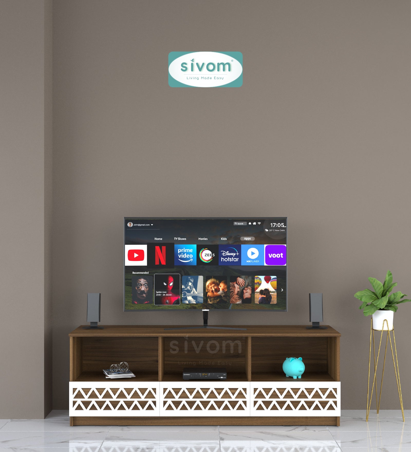 Sivom SIVOM Cozy Multipurpose TV Unit fits upto 55 inch with Storage Engineered Wood TV Entertainment Unit for Modern Homes | Elegant Design & Premium Finish