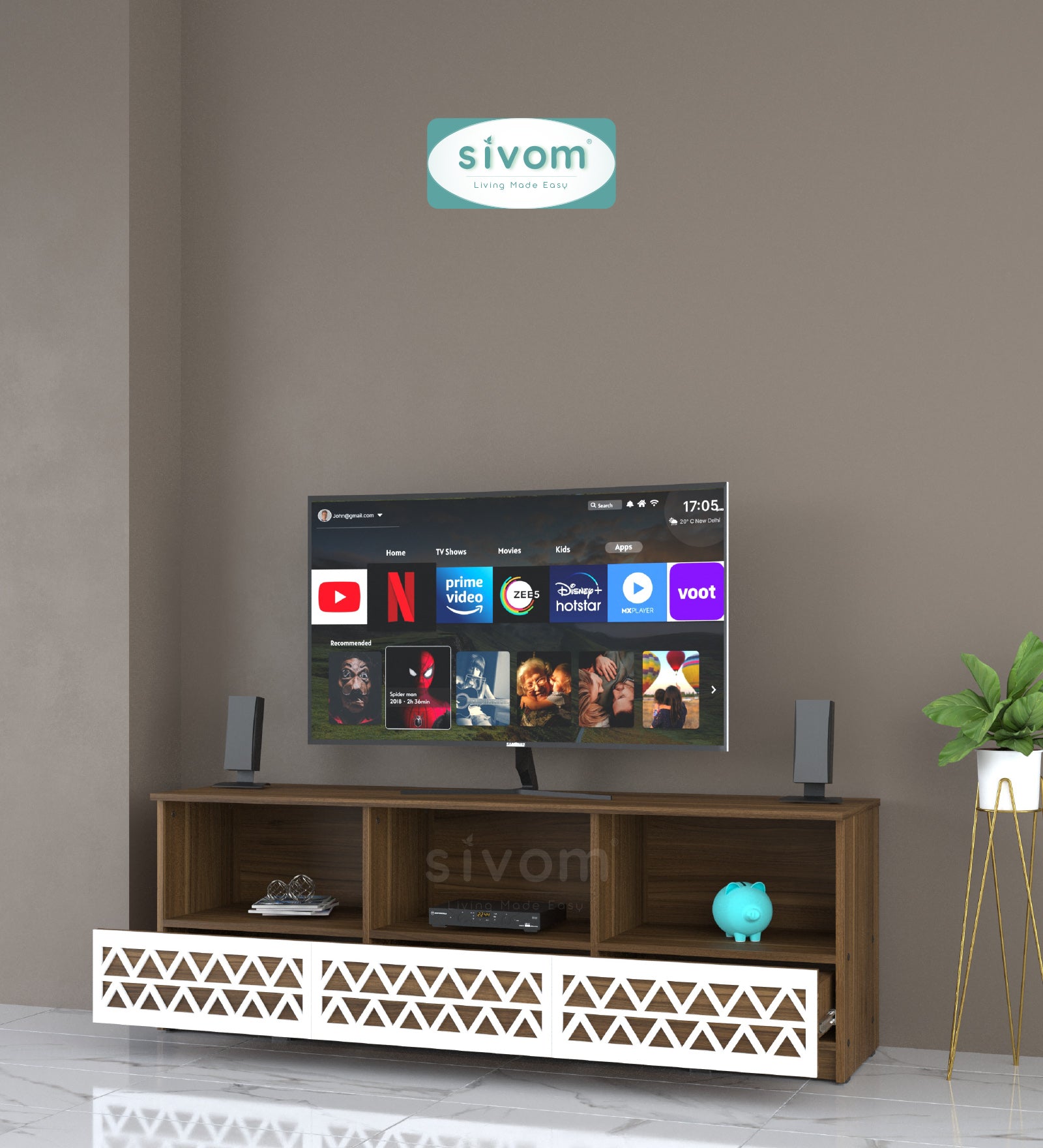 Sivom SIVOM Cozy Multipurpose TV Unit fits upto 55 inch with Storage Engineered Wood TV Entertainment Unit for Modern Homes | Elegant Design & Premium Finish