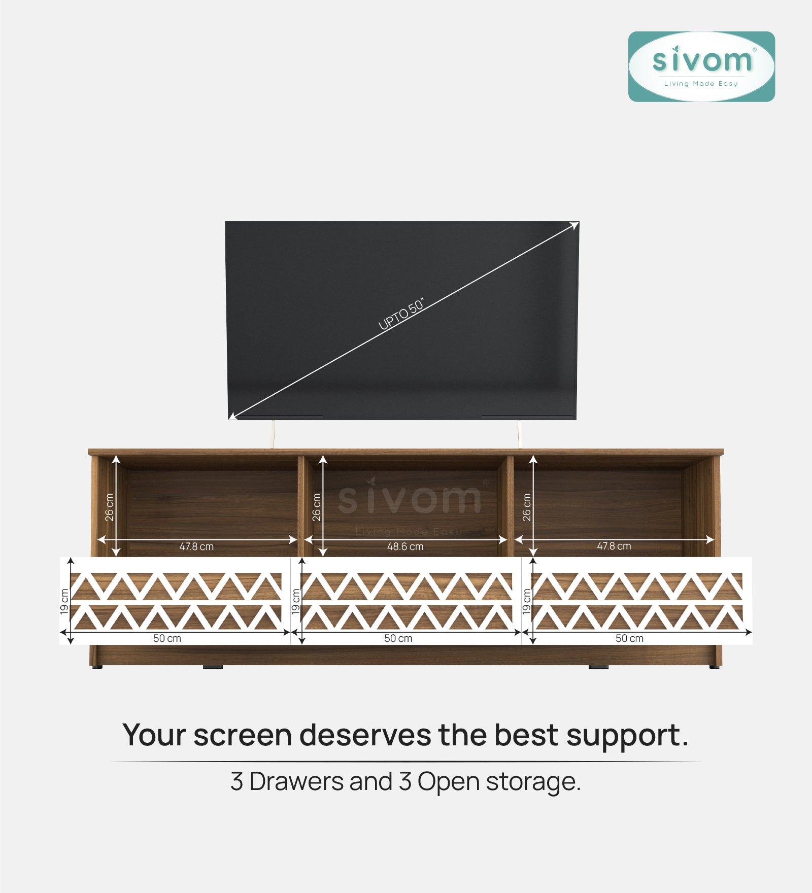 Sivom SIVOM Cozy Multipurpose TV Unit fits upto 55 inch with Storage Engineered Wood TV Entertainment Unit for Modern Homes | Elegant Design & Premium Finish
