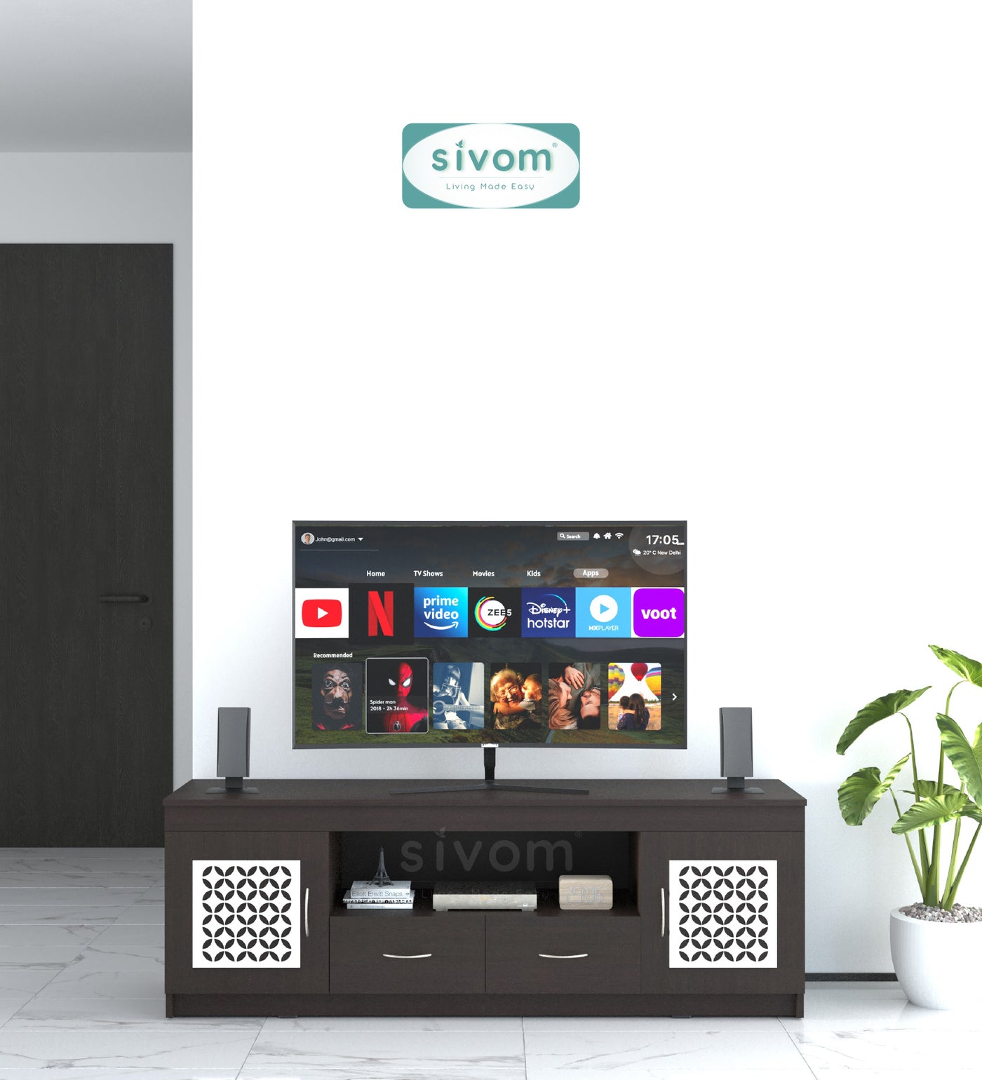 SIVOM Crafty Multipurpose TV Unit fits upto 55 inch with Storage Engineered Wood TV Entertainment Unit  for Modern Homes | Elegant Design & Premium Finish