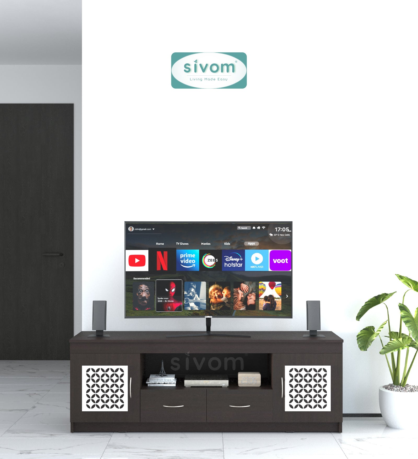 Sivom SIVOM Crafty Multipurpose TV Unit fits upto 55 inch with Storage Engineered Wood TV Entertainment Unit for Modern Homes | Elegant Design & Premium Finish