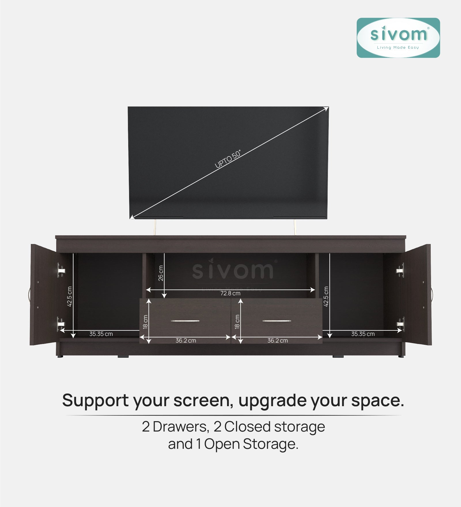 Sivom SIVOM Crafty Multipurpose TV Unit fits upto 55 inch with Storage Engineered Wood TV Entertainment Unit for Modern Homes | Elegant Design & Premium Finish