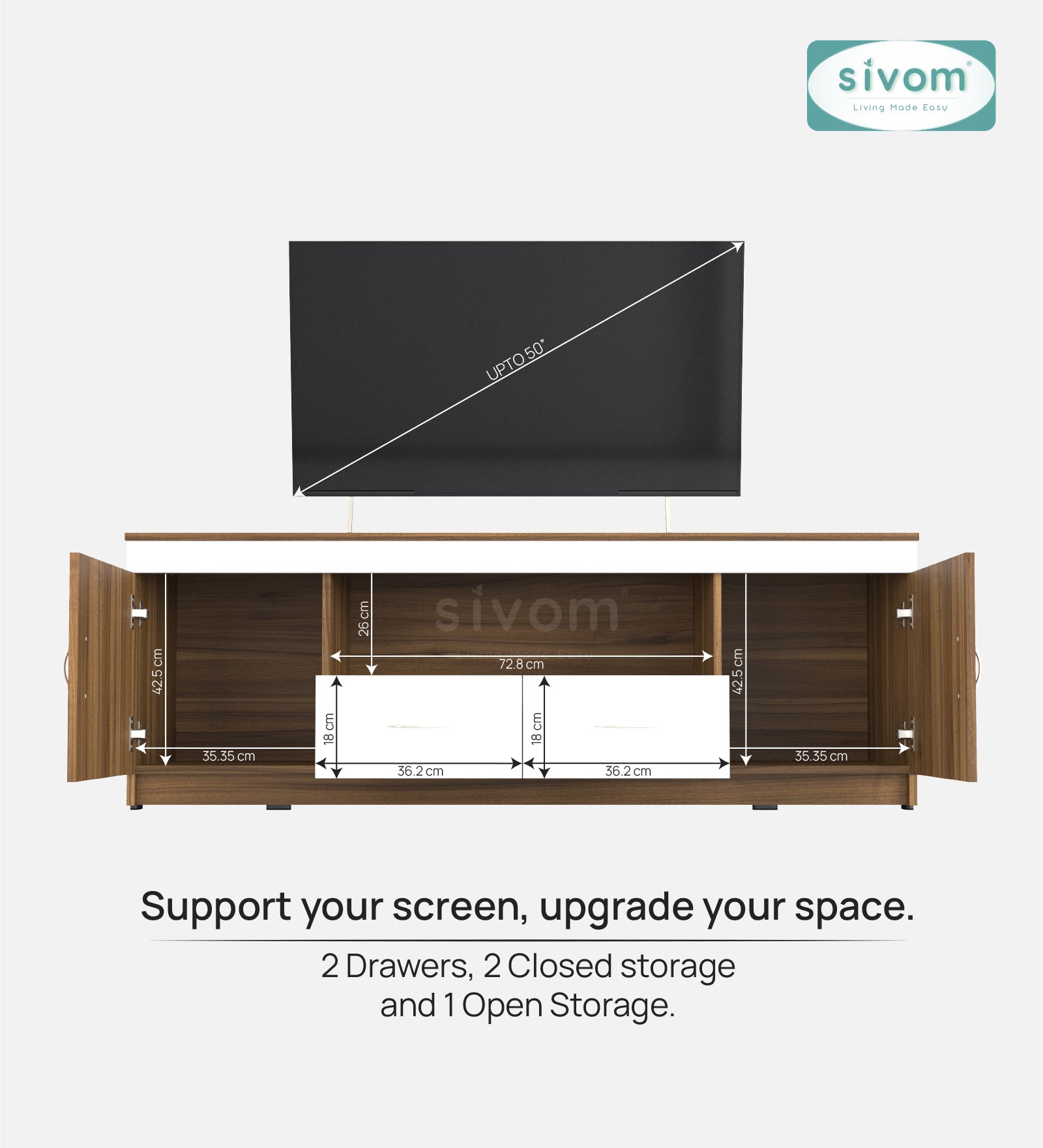 Sivom SIVOM Crafty Multipurpose TV Unit fits upto 55 inch with Storage Engineered Wood TV Entertainment Unit for Modern Homes | Elegant Design & Premium Finish