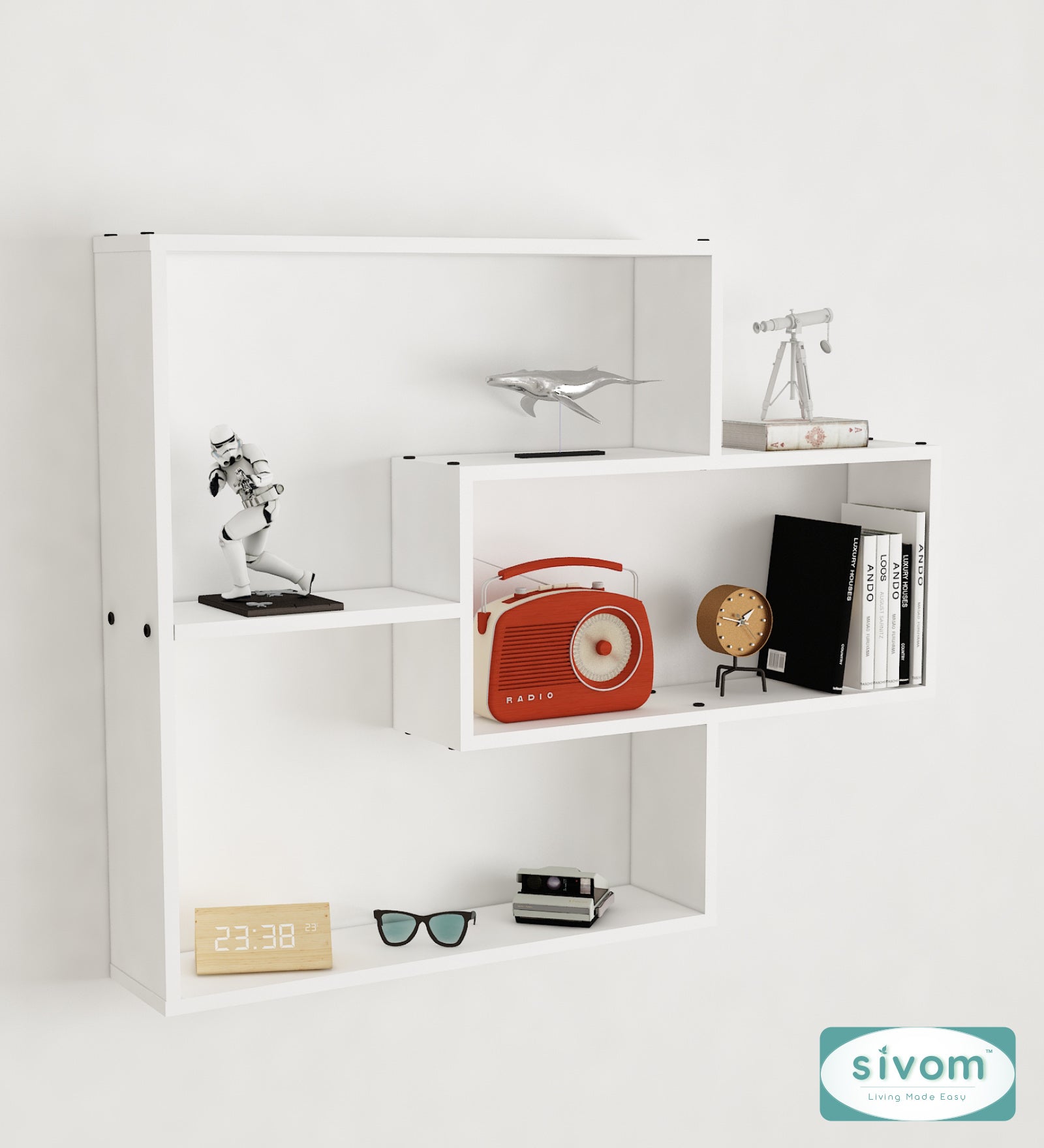Sivom SIVOM CRIP Multipurpose Modular Wall Racks/Shelves/Organiser/Décor Particle Board Wall Shelf (Number of Shelves - 5, ) for Modern Homes | Elegant Design & Premium Finish