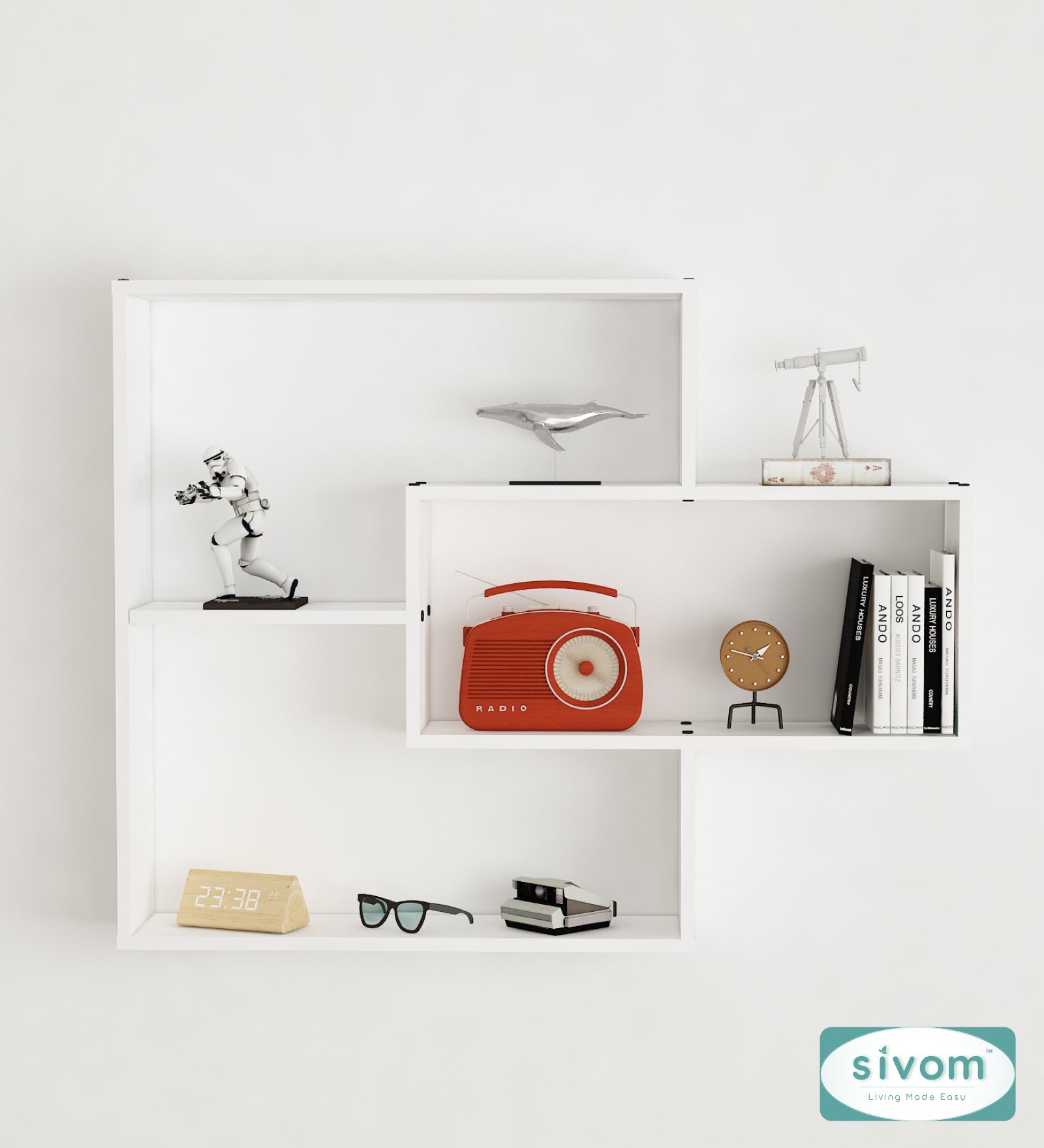 Sivom SIVOM CRIP Multipurpose Modular Wall Racks/Shelves/Organiser/Décor Particle Board Wall Shelf (Number of Shelves - 5, ) for Modern Homes | Elegant Design & Premium Finish