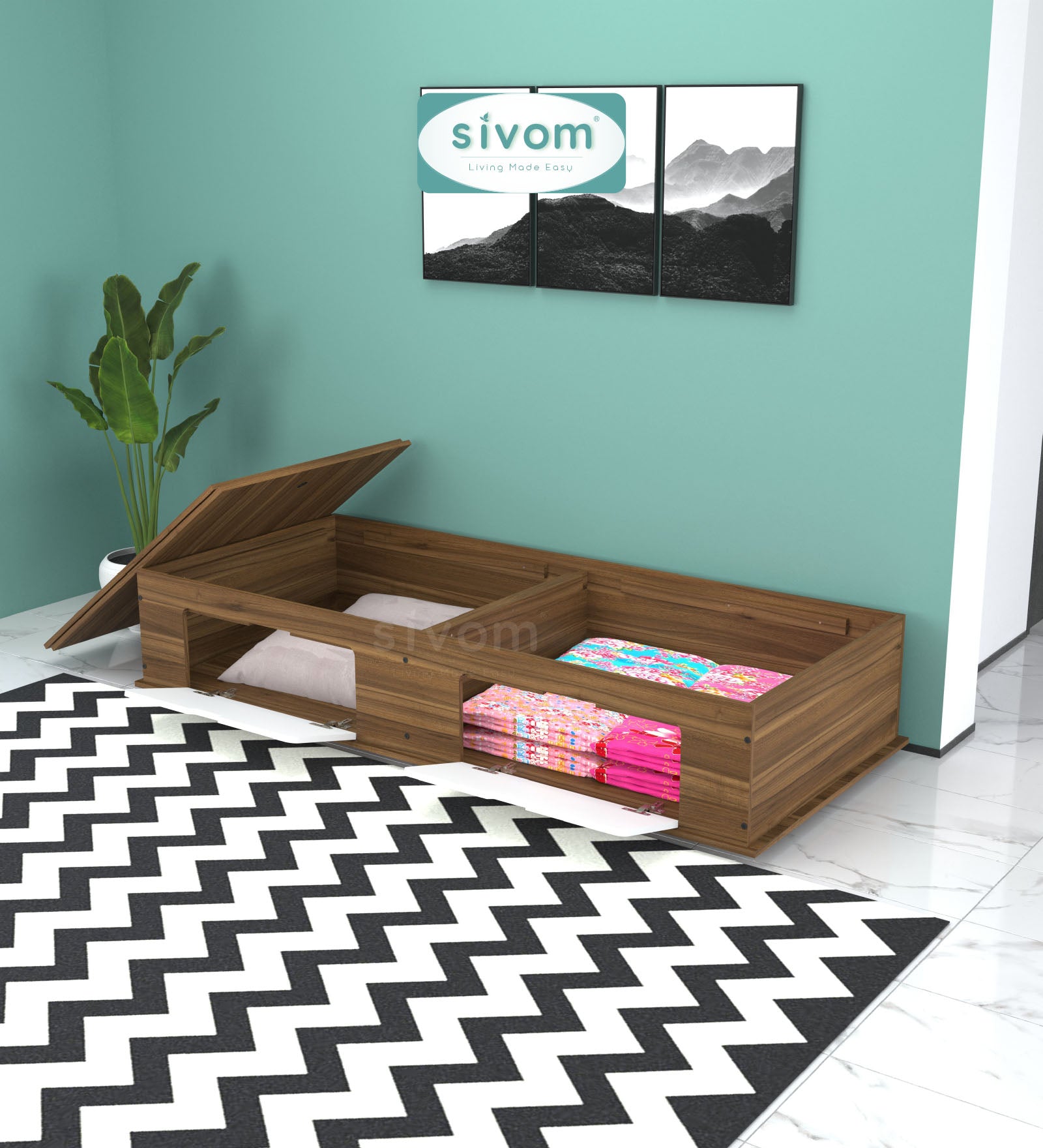 Sivom SIVOM Cyprus Multipurpose Diwan/Single Bed with Storage Engineered Wood Single Box Bed for Modern Homes | Elegant Design & Premium Finish
