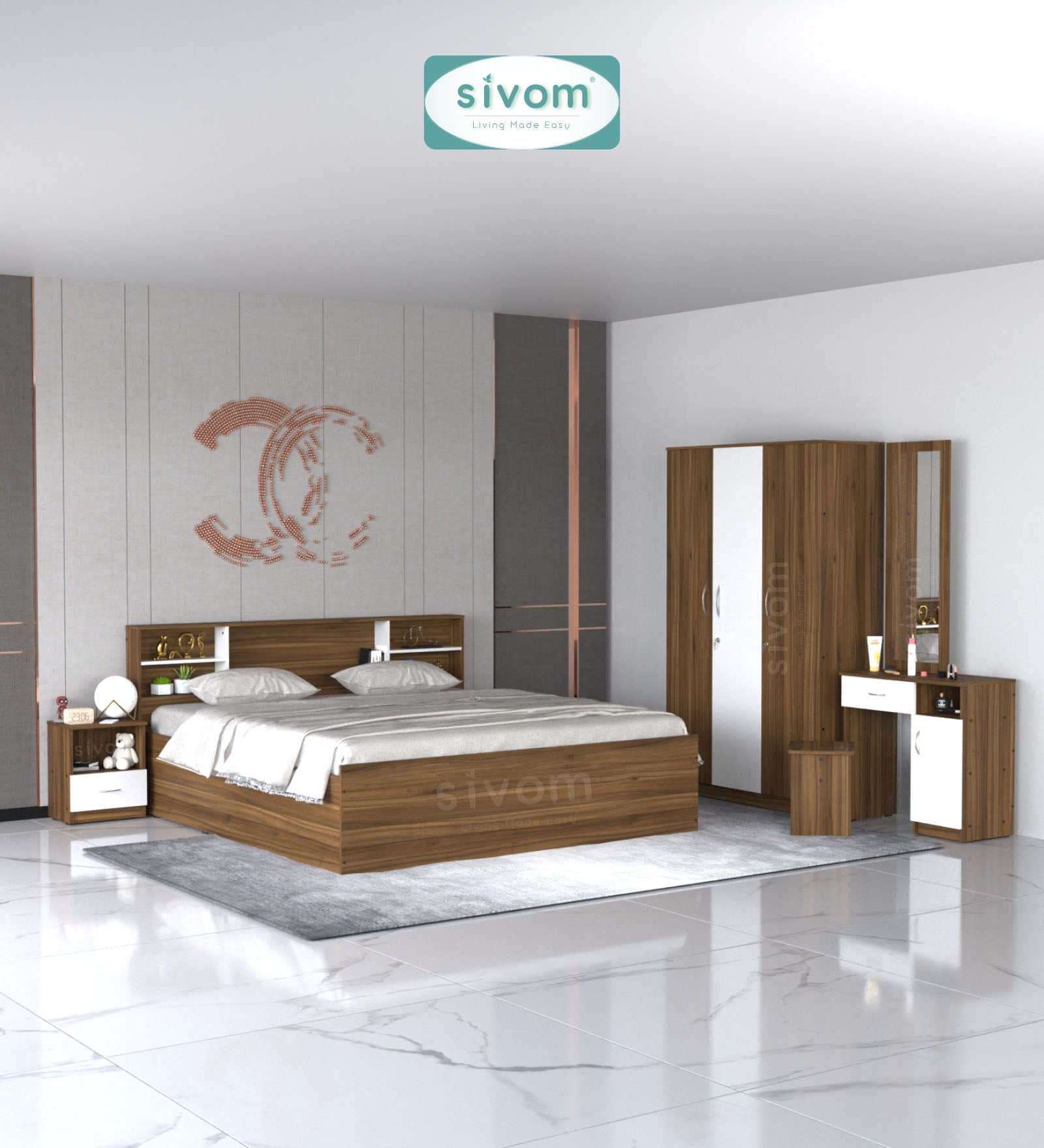 Sivom furniture Darkstar King With Storage Bedroom Combo
