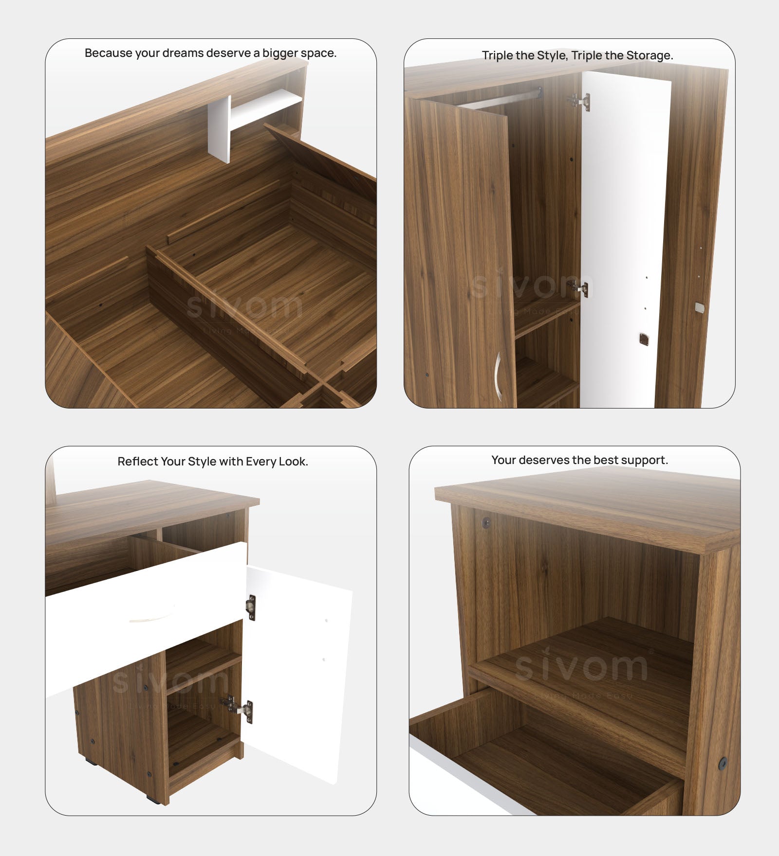Sivom furniture Darkstar King With Storage Bedroom Combo