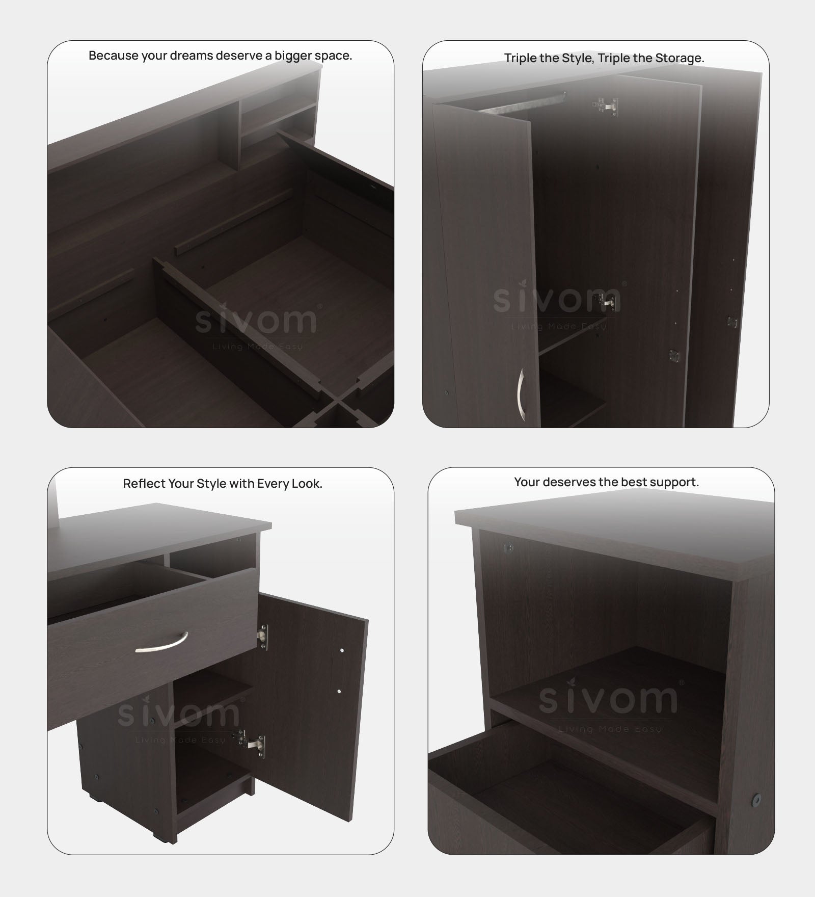 Sivom furniture Darkstar King With Storage Bedroom Combo
