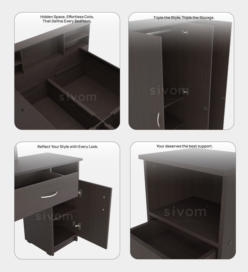 Sivom furniture Darkstar Queen With Storage Bedroom Combo
