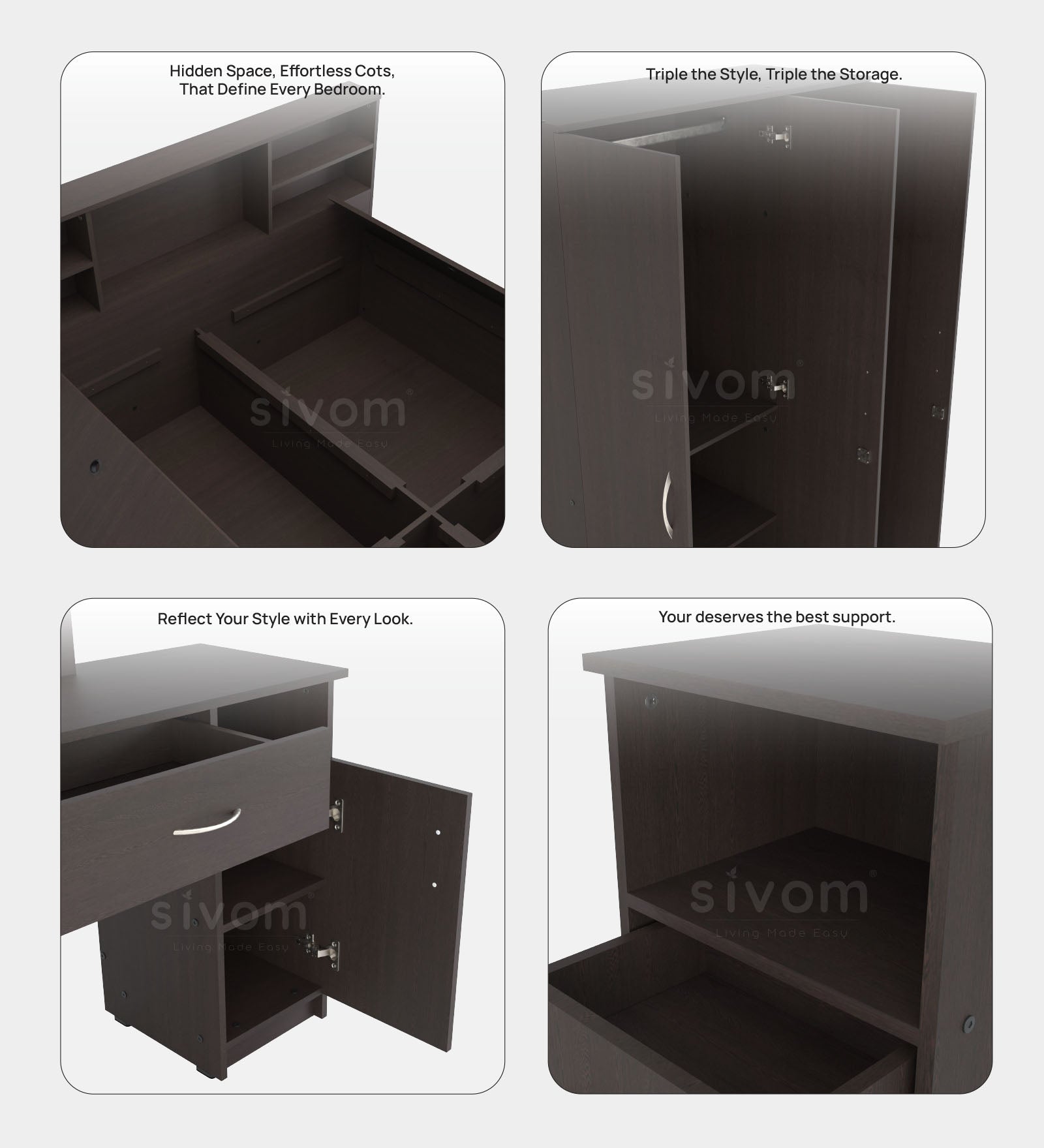 Sivom furniture Darkstar Queen With Storage Bedroom Combo