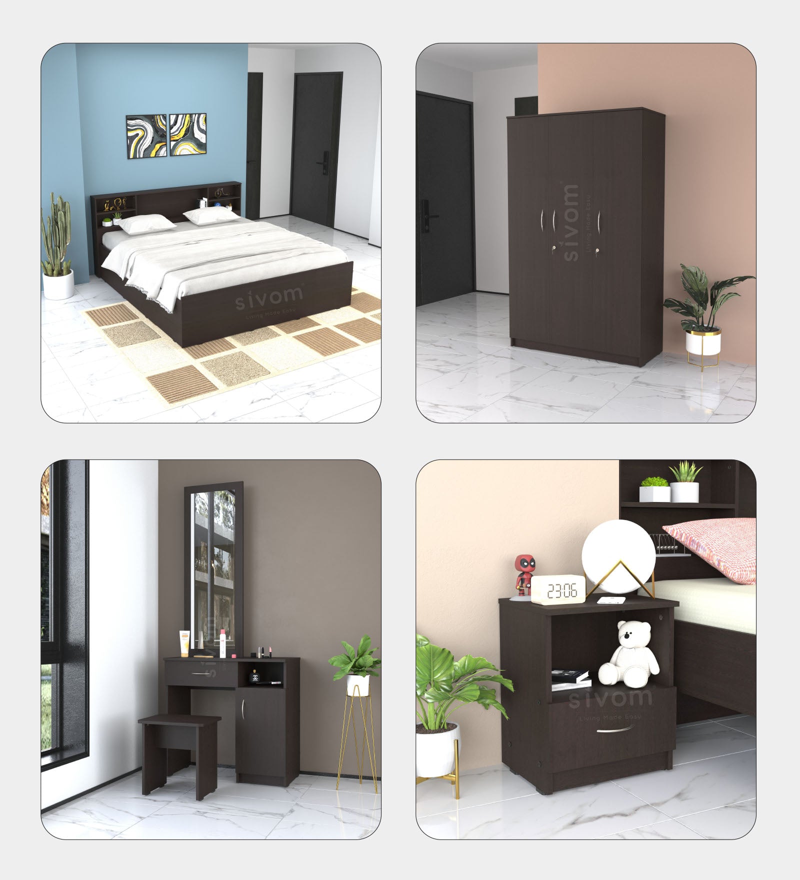 Sivom furniture Darkstar King With Storage Bedroom Combo