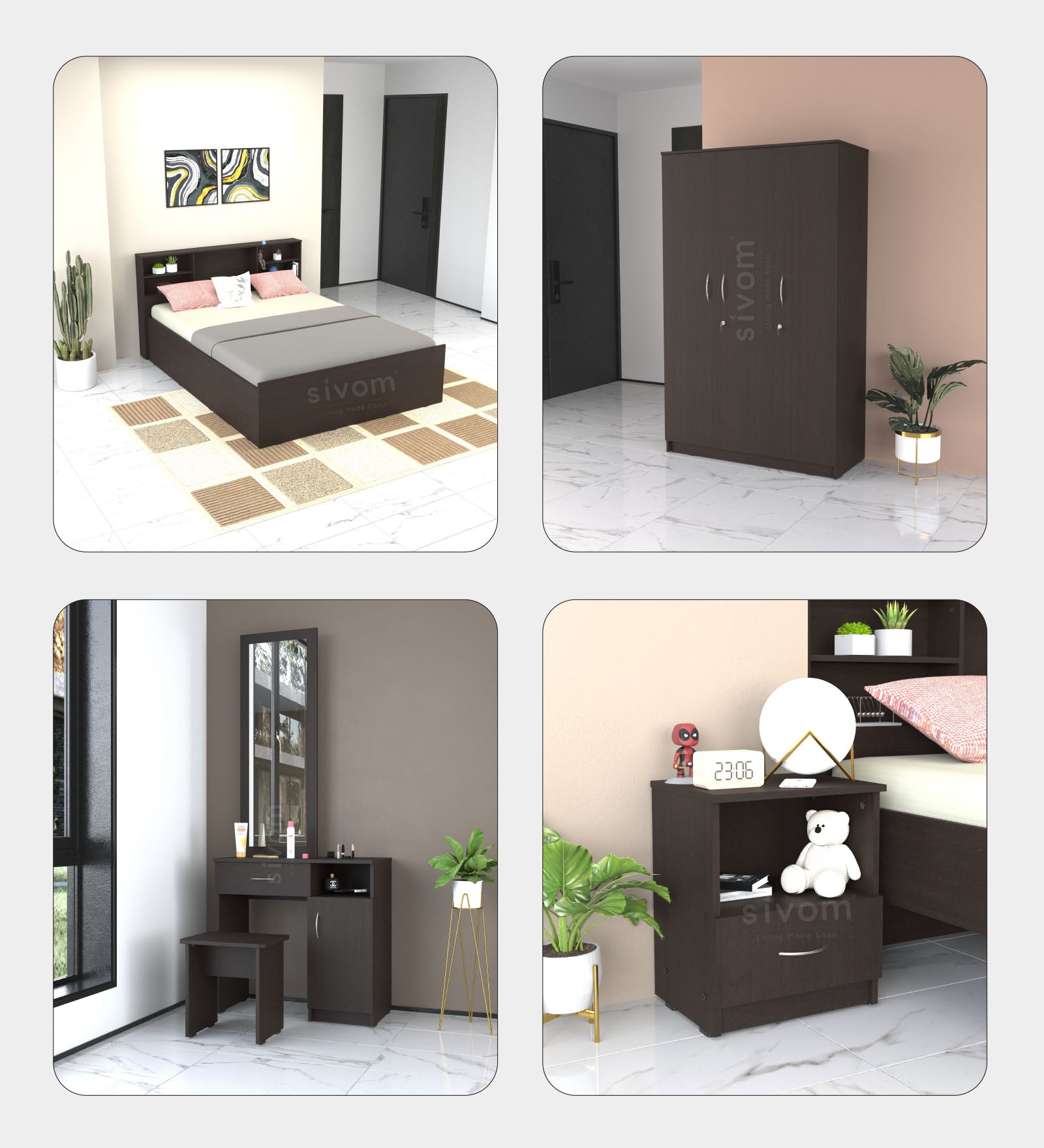 Sivom furniture Darkstar Queen With Storage Bedroom Combo