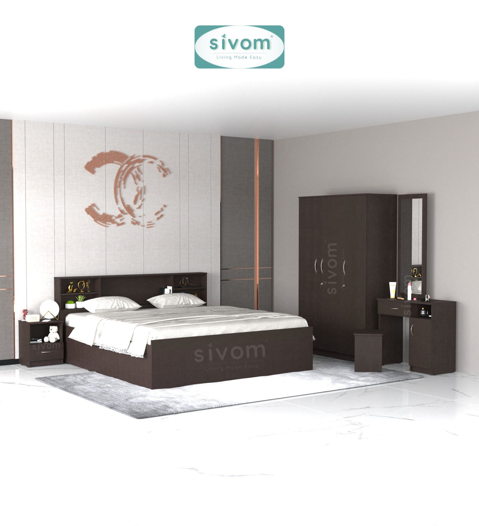 Sivom furniture Darkstar Queen With Storage Bedroom Combo