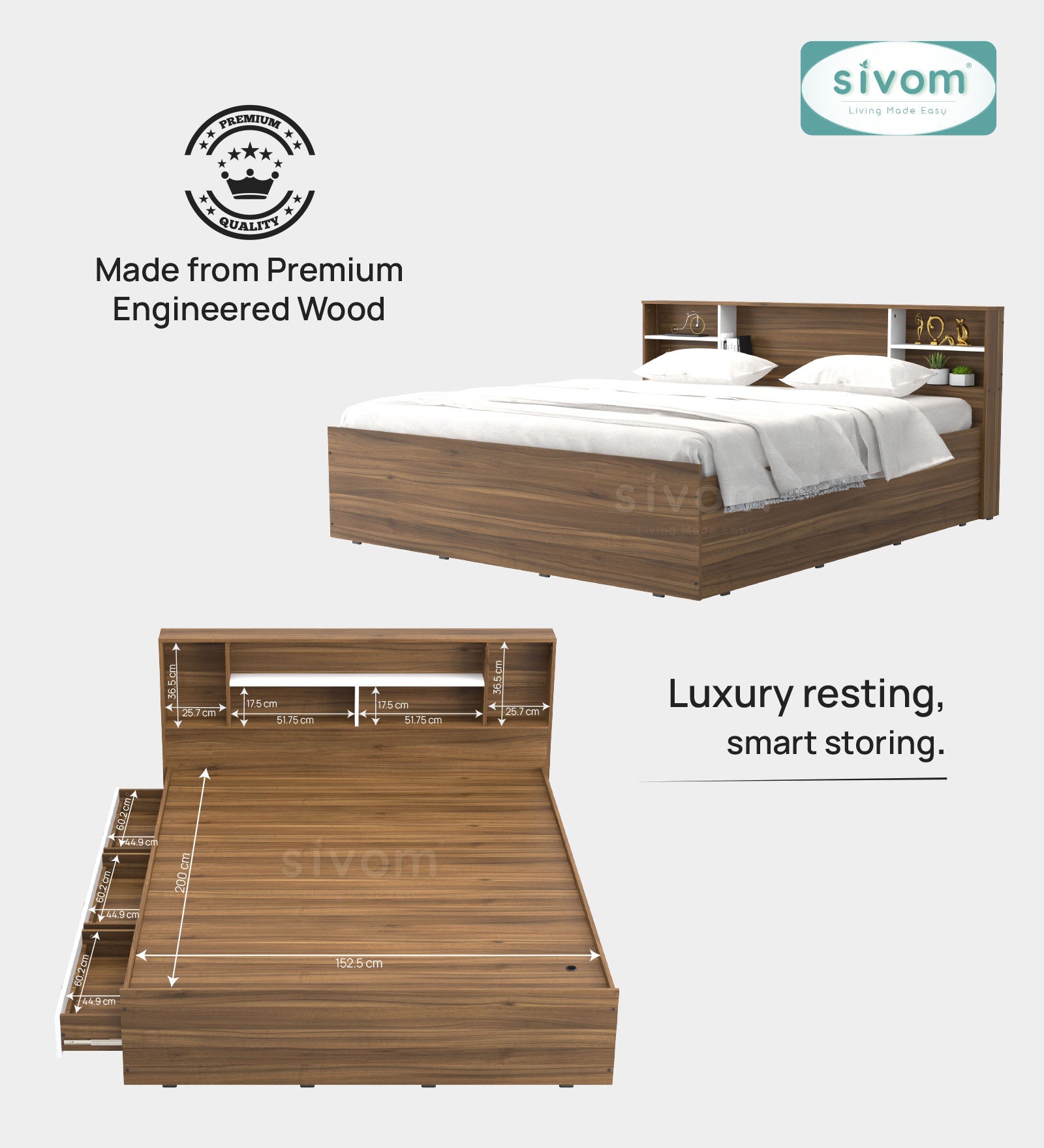 Sivom furniture Darwin Queen With Storage Bedroom Combo