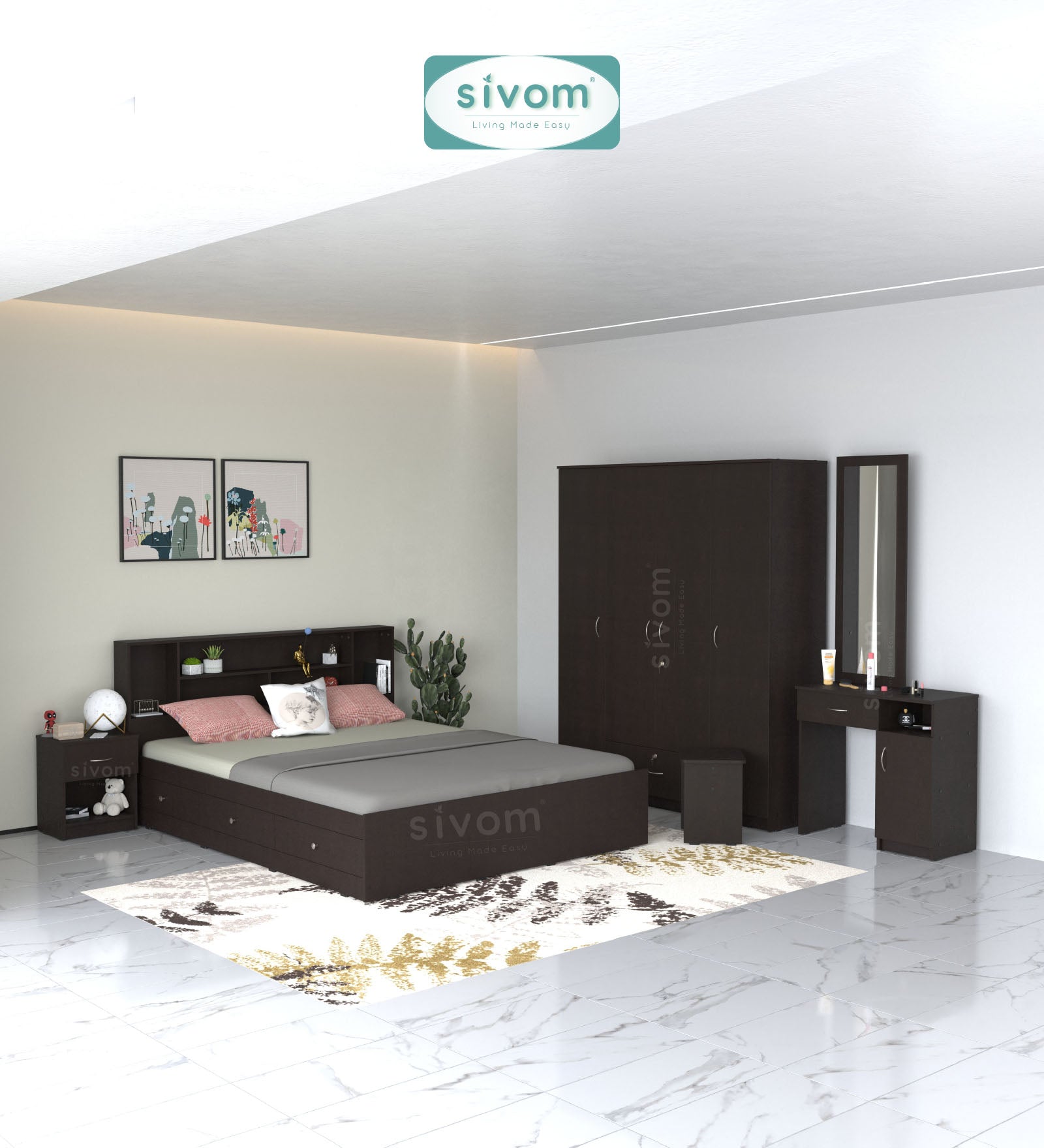 Sivom furniture Darwin Queen With Storage Bedroom Combo