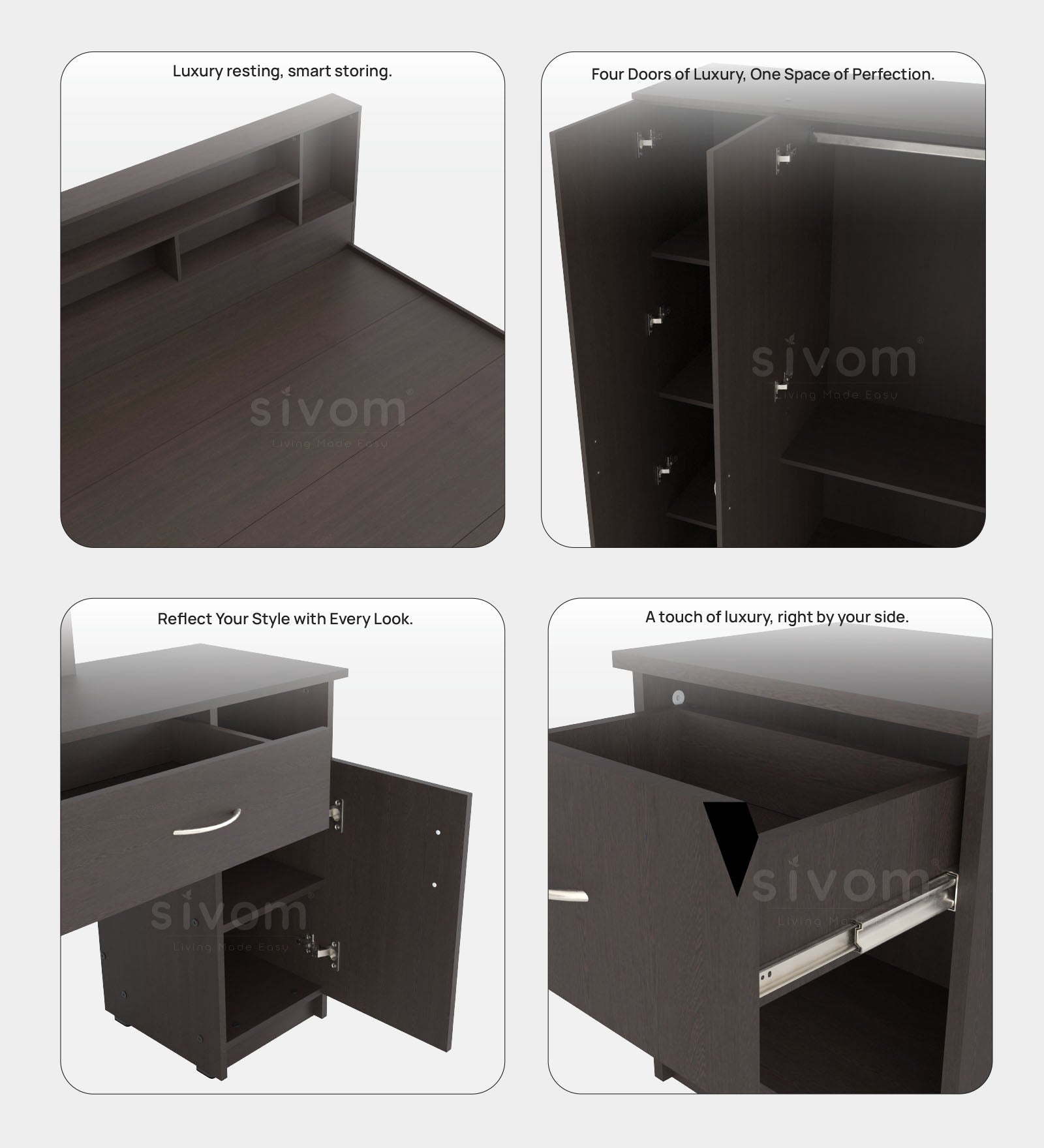 Sivom furniture Darwin Queen With Storage Bedroom Combo