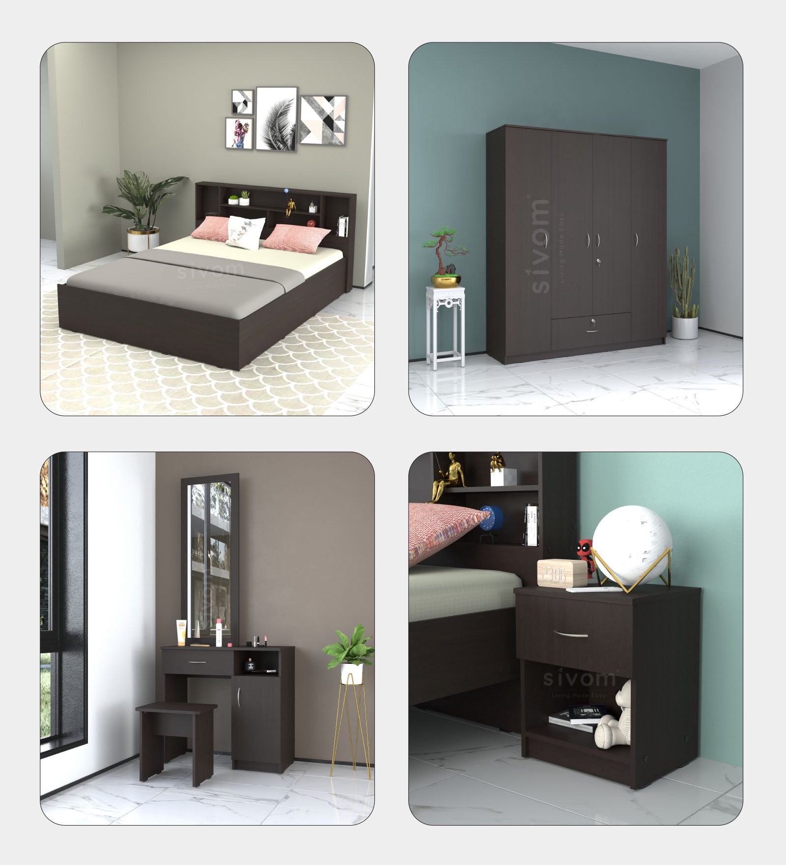 Sivom furniture Darwin Queen With Storage Bedroom Combo