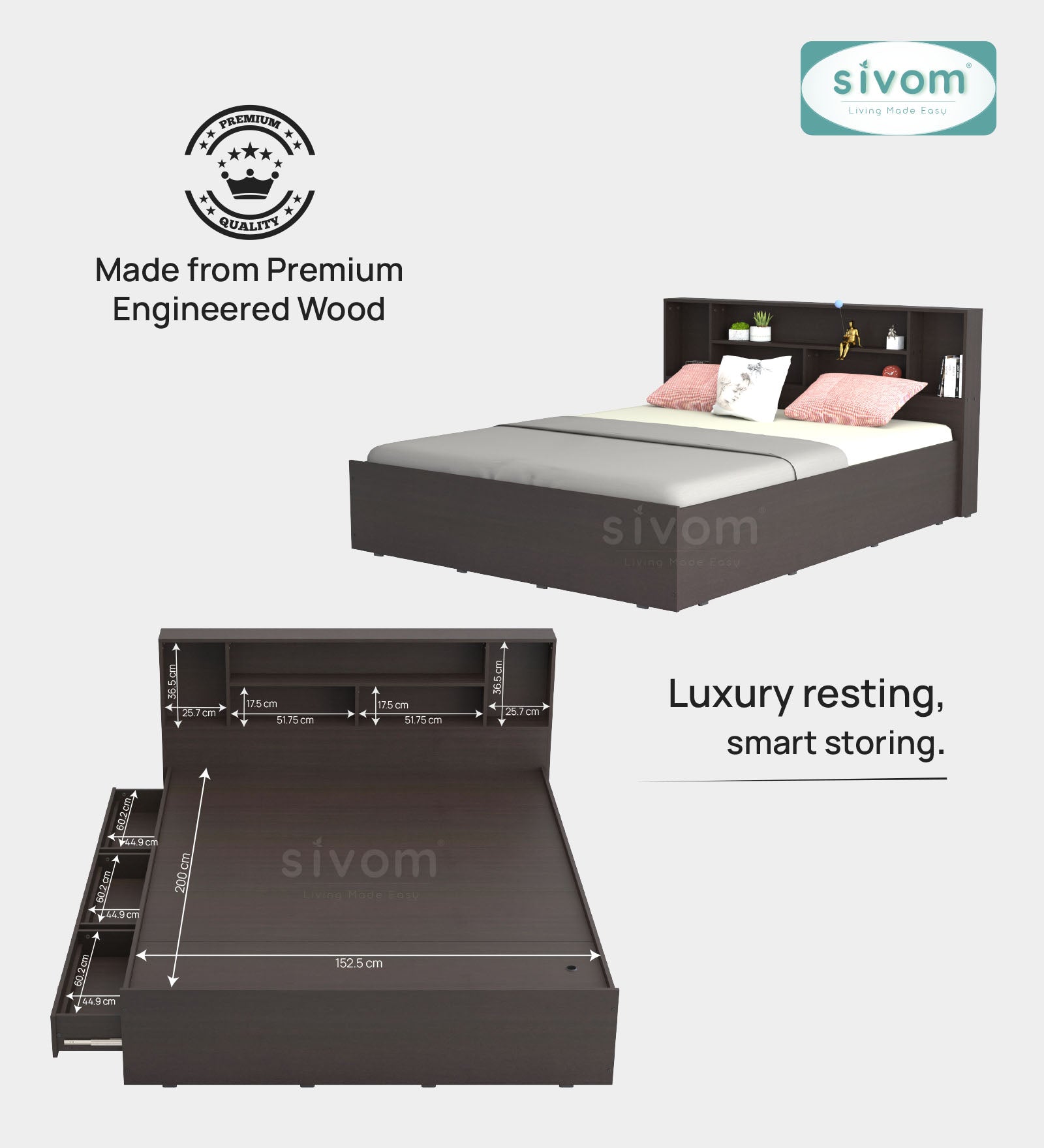 Sivom furniture Darwin Queen With Storage Bedroom Combo