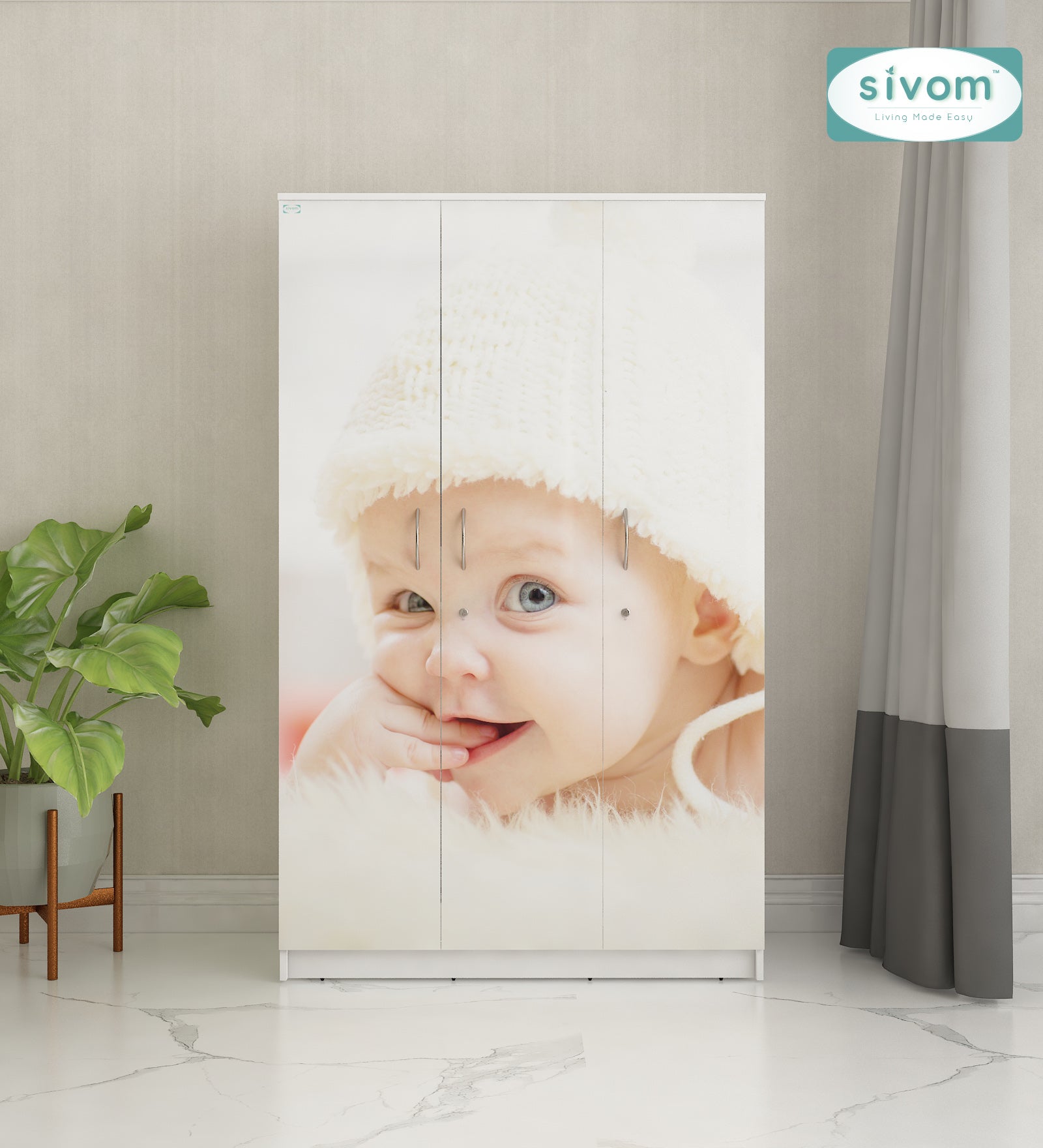 Sivom SIVOM Desire Digital Printed Multipurpose 3 Door Wardrobe / Spacious Shelves with Hanging Rail Engineered Wood 3 Door Wardrobe for Modern Homes | Elegant Design & Premium Finish