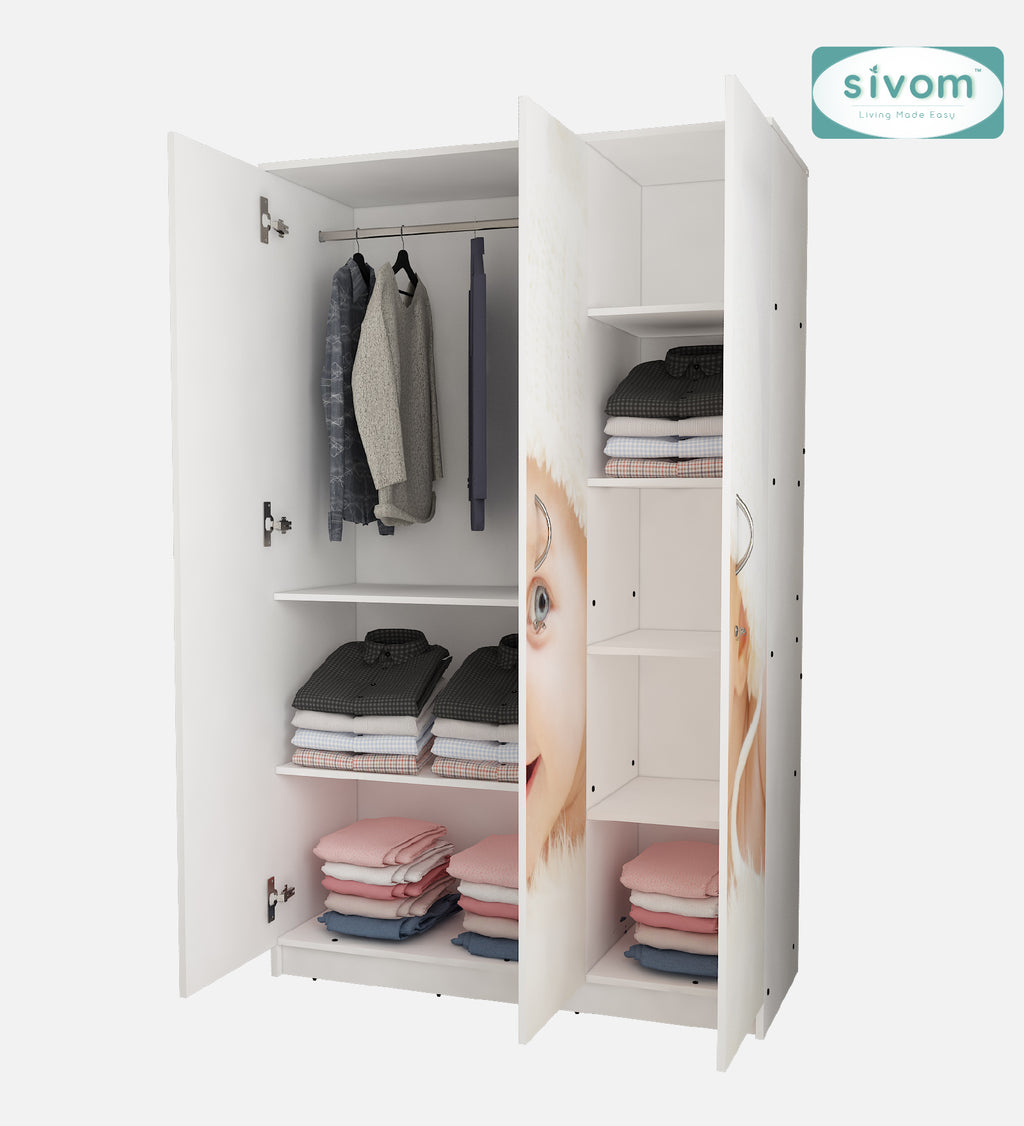 Sivom SIVOM Desire Digital Printed Multipurpose 3 Door Wardrobe / Spacious Shelves with Hanging Rail Engineered Wood 3 Door Wardrobe for Modern Homes | Elegant Design & Premium Finish