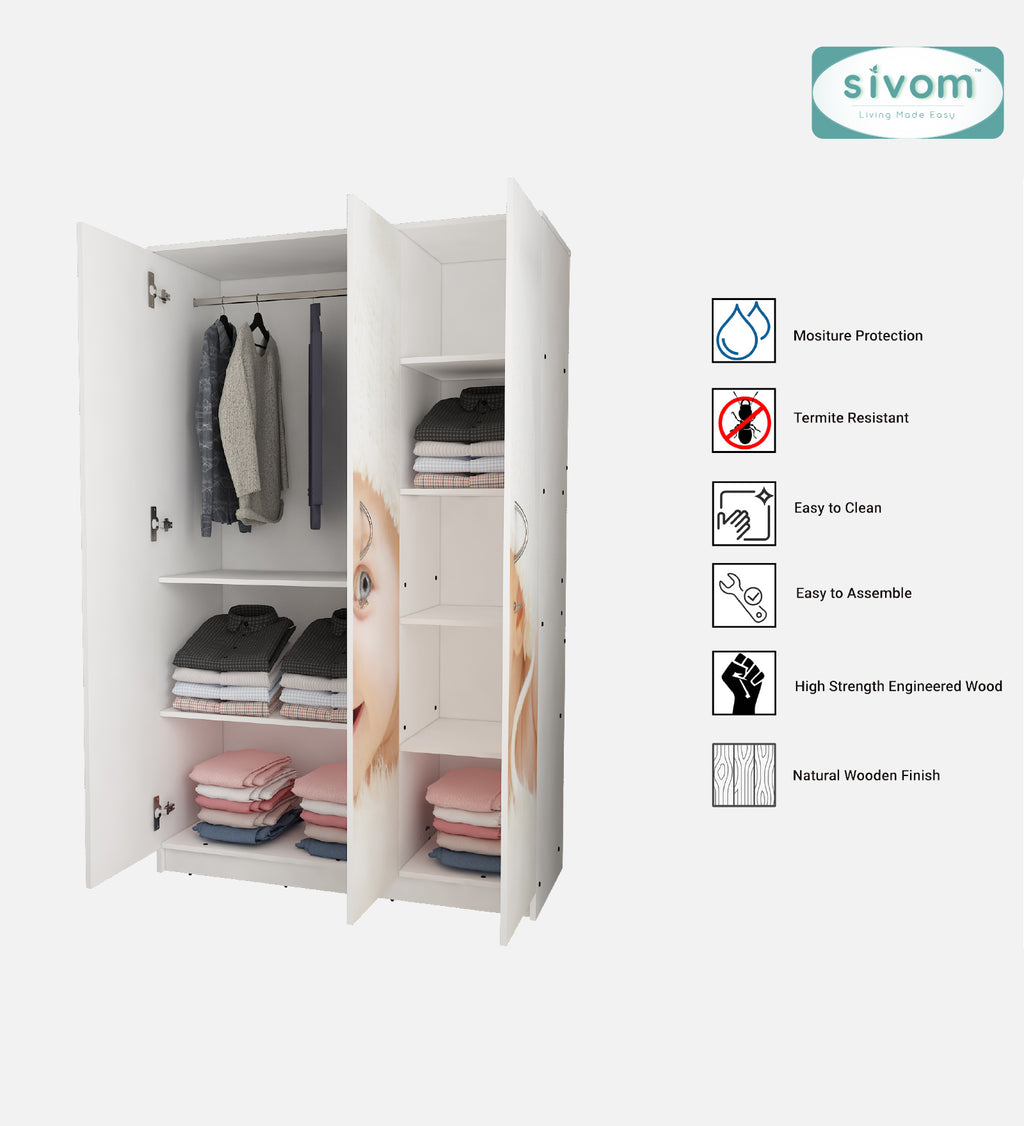 Sivom SIVOM Desire Digital Printed Multipurpose 3 Door Wardrobe / Spacious Shelves with Hanging Rail Engineered Wood 3 Door Wardrobe for Modern Homes | Elegant Design & Premium Finish