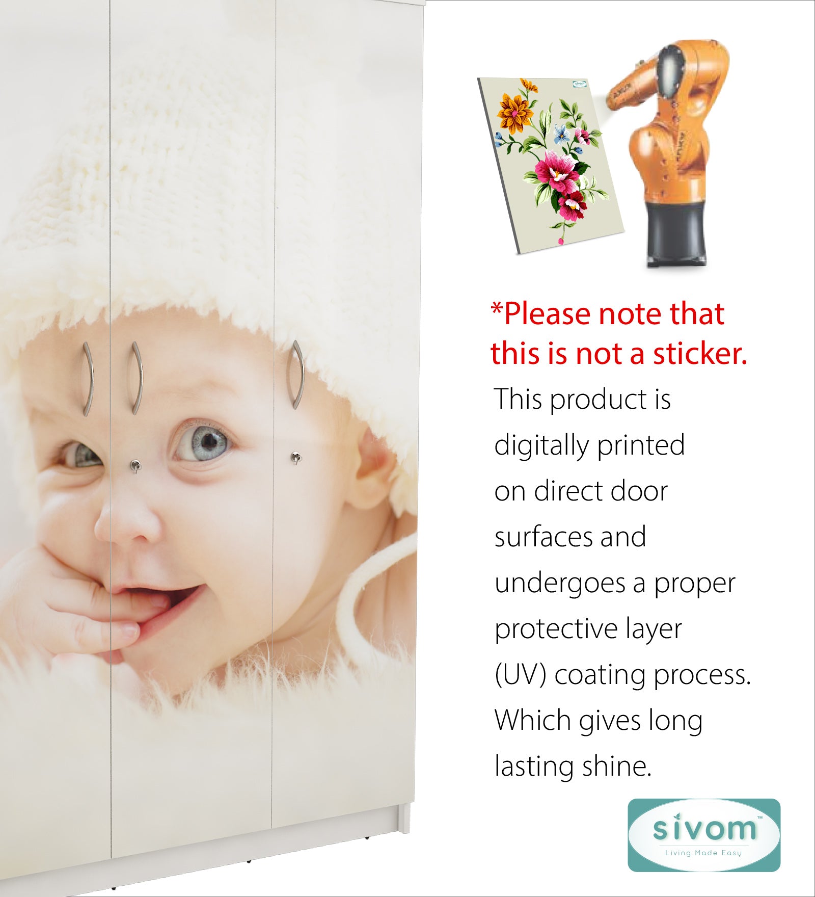 Sivom SIVOM Desire Digital Printed Multipurpose 3 Door Wardrobe / Spacious Shelves with Hanging Rail Engineered Wood 3 Door Wardrobe for Modern Homes | Elegant Design & Premium Finish