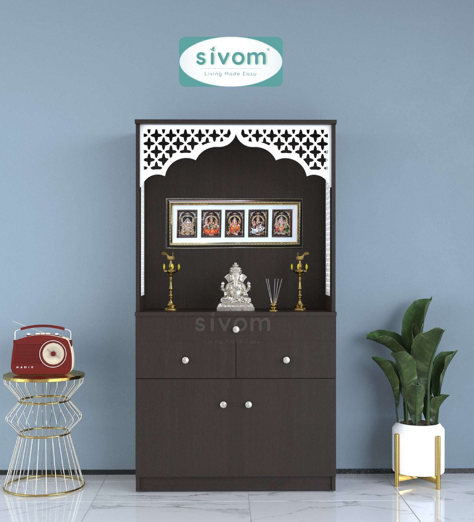 Sivom SIVOM Dharshan Home Temple/Pooja Unit/Home Mandir/ Engineered Wood Home Temple (Height: 148, Knock Down) for Modern Homes | Elegant Design & Premium Finish