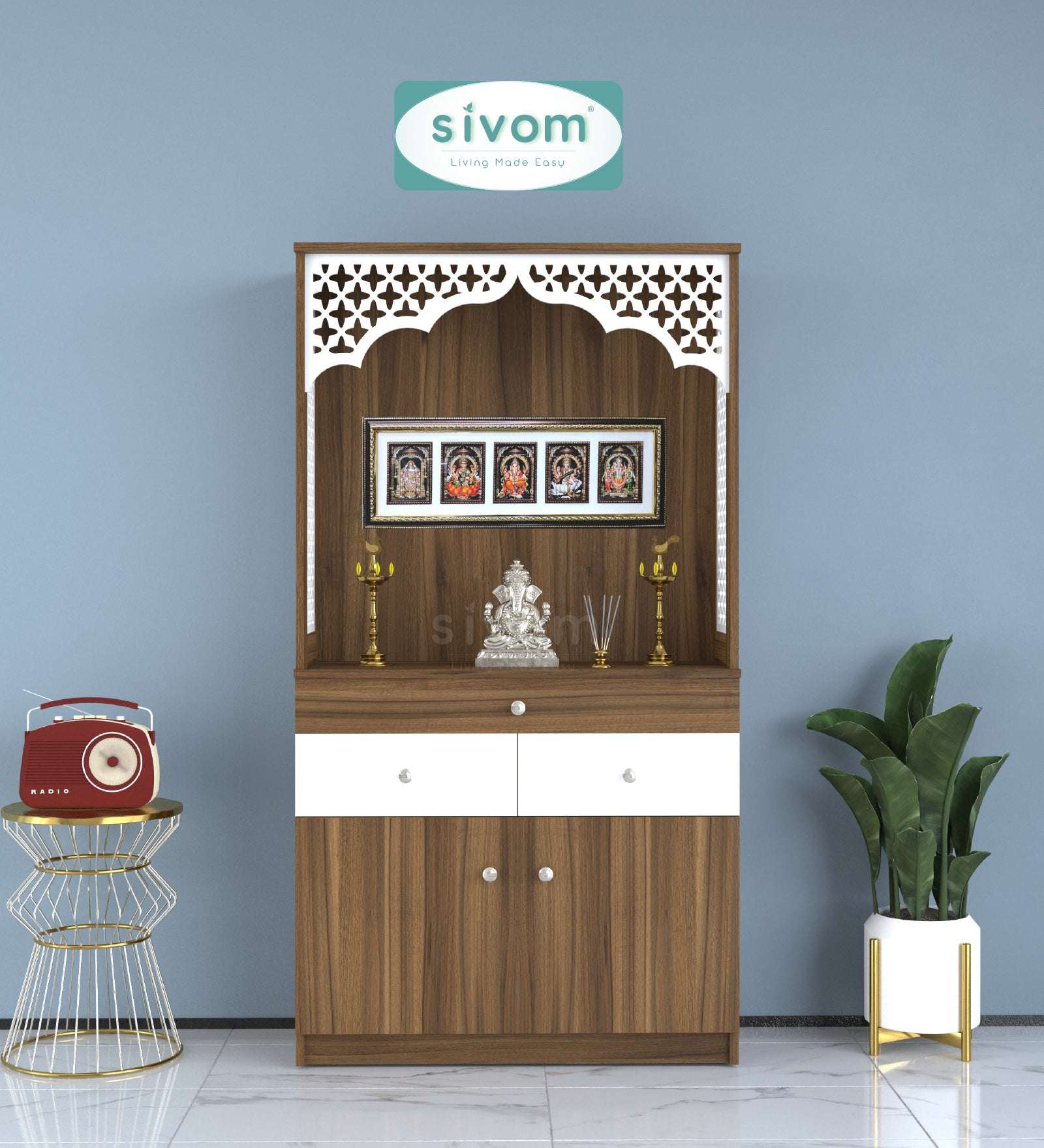 Sivom SIVOM Dharshan Home Temple/Pooja Unit/Home Mandir/ Engineered Wood Home Temple (Height: 148, Knock Down) for Modern Homes | Elegant Design & Premium Finish