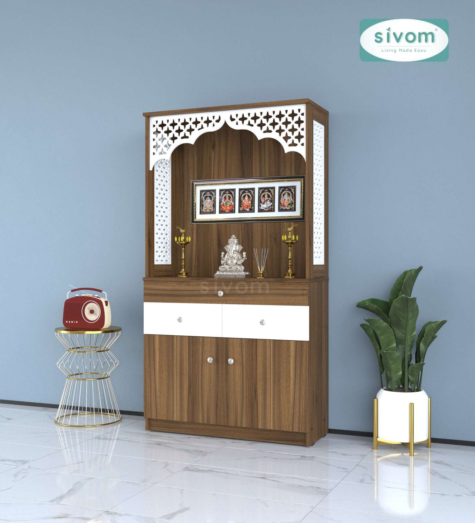 Sivom SIVOM Dharshan Home Temple/Pooja Unit/Home Mandir/ Engineered Wood Home Temple (Height: 148, Knock Down) for Modern Homes | Elegant Design & Premium Finish